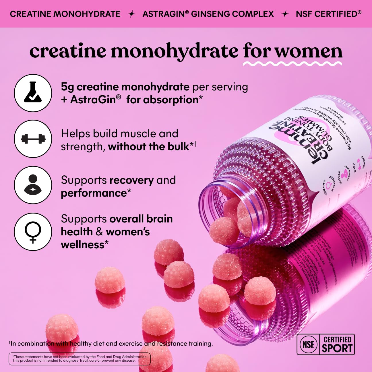 Lemme Creatine Monohydrate Gummies, Sour Strawberry (60 Gummies) — Amazon image 2