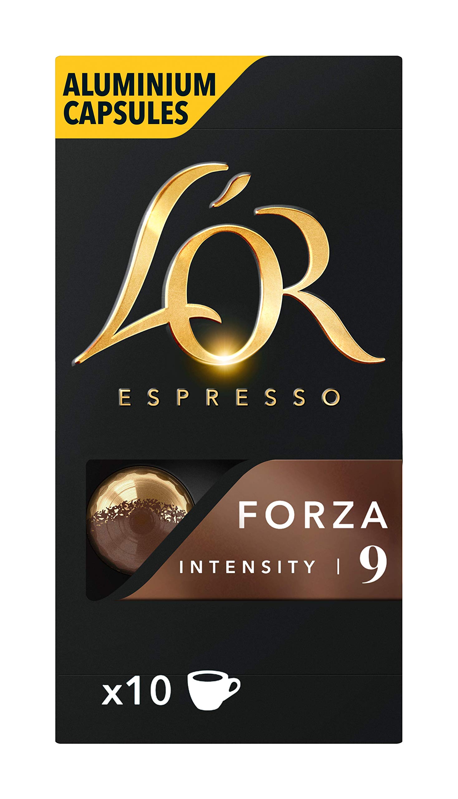 L'OR Espresso Forza filiżanki do kawy (100 kapsułek do kawy espresso, odpowiednie do ekspresów do kawy Nespresso*, intensywność 09/12, 100% kawa arabika, certyfikat UTZ), 10 x 10 filiżanek