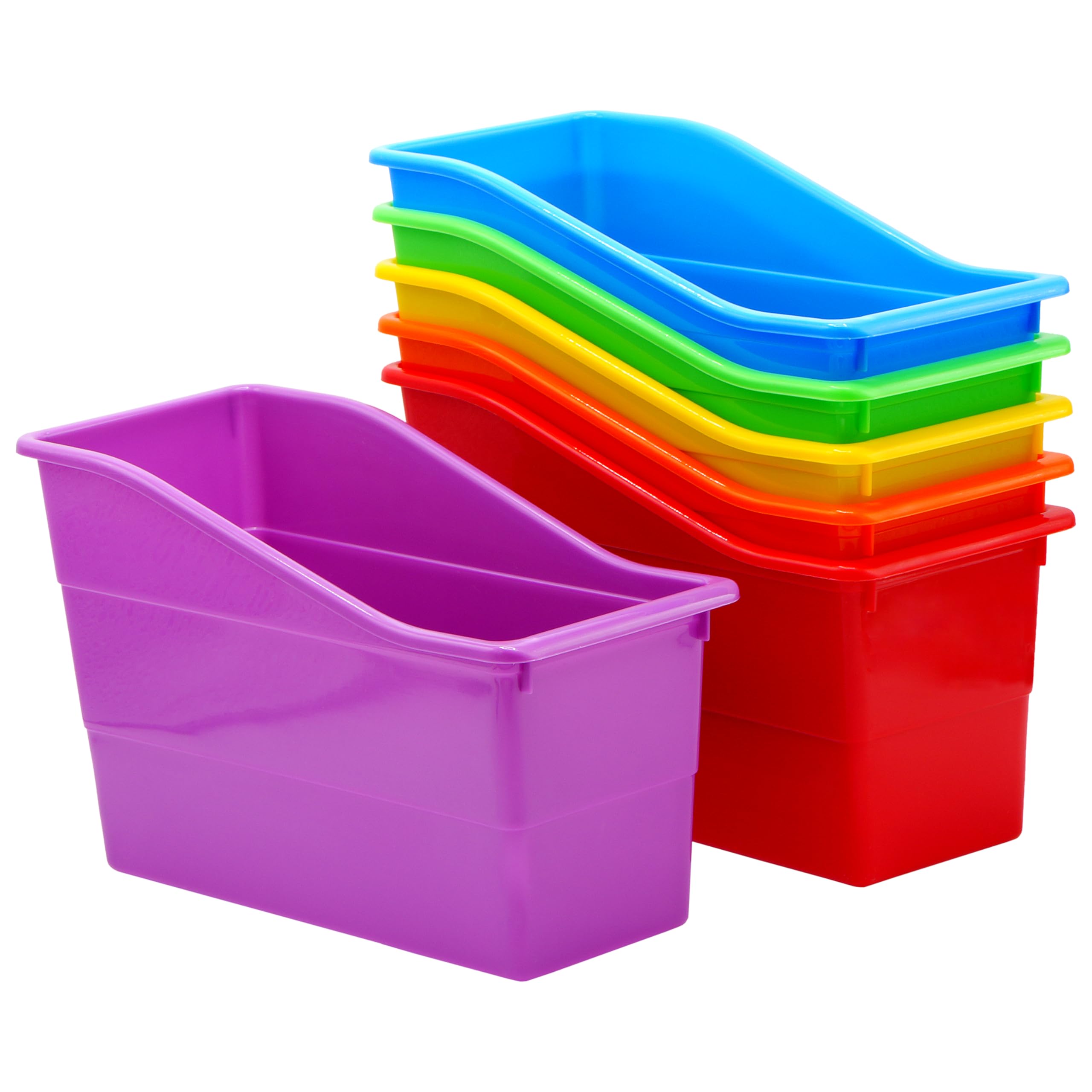 4E's Novelty 6 Durable Book and Binder Holder, Files Book Bins for Classroom, Plastic Vertical Storage Book Organizer Folder Office Classroom Organization Containers Supplies