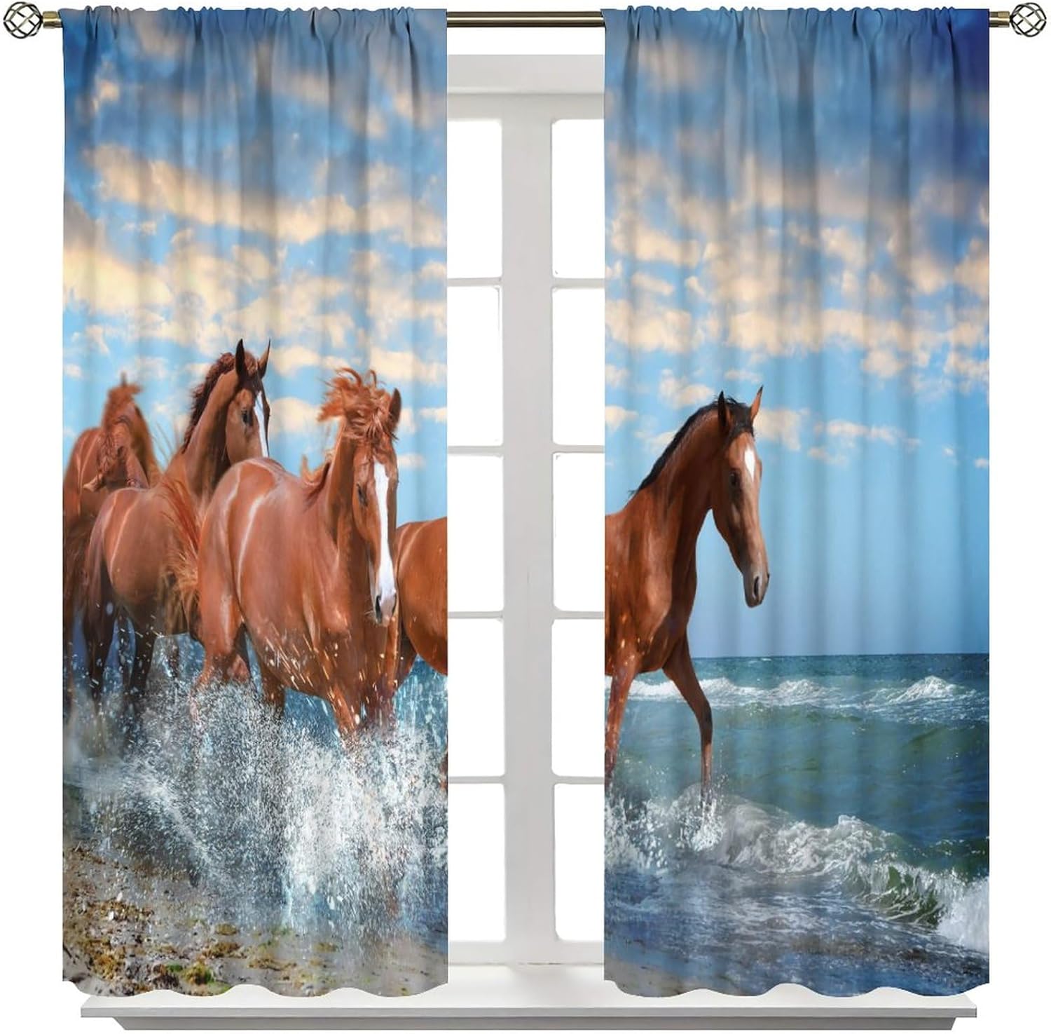 Horse Window Curtain, Rustic Western Theme Blackout Window Drapes Wild Animal Running Galloping Horses Patterned Window Treatment for Bedroom Living Room Farmhouse Decor 2 Panel Sets,63x63 Inch