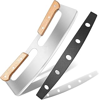 Coupe-pizza à bascule de 14 pouces avec poignées en bois, lame de coupe-couteau à pizza en acier inoxydable très tranchante avec couvercle, hachoir adapté aux gâteaux de tous types de croûtes