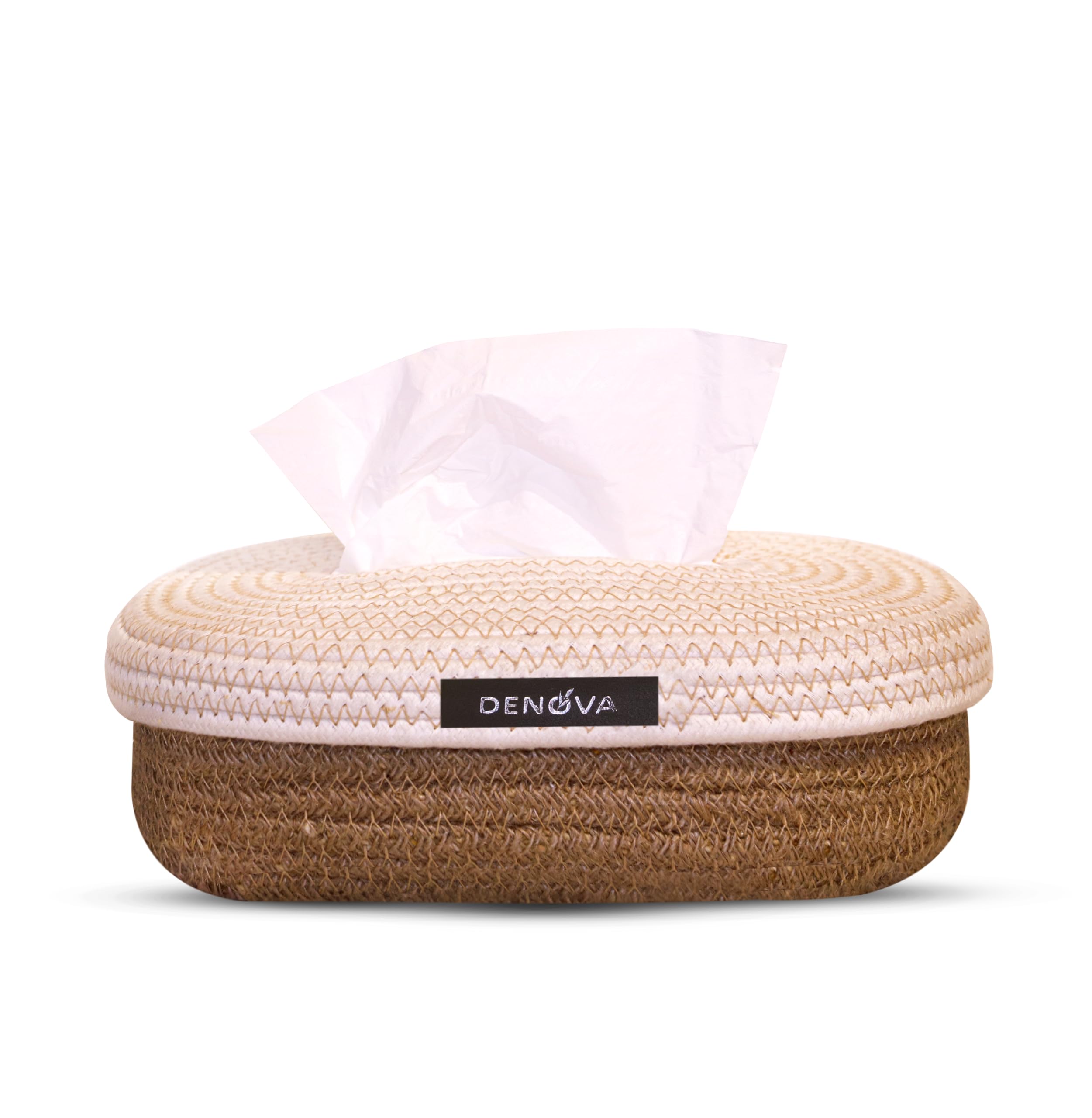 DENOVA Cotton Tissue Box Holder, Handcrafted Tissue Container for 100 Pulls Paper Towel Dispenser for Office Living Bedroom Car Desk Dining Table Home Decor (Cream + Natural) (B0D14CJCSX) Amazon Price History, Amazon Price Tracker