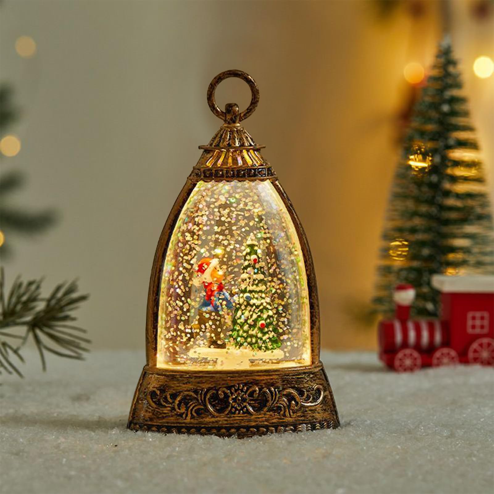 Amazon.co.jp: クリスマススノードーム、ライト付きキラキラ電池式