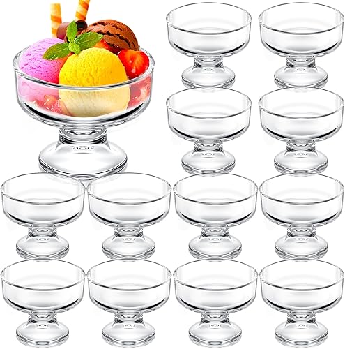 Juego de 12 cuencos de vidrio para helado de 9 onzas, pequeños cuencos de postre transparentes, tazas de helado para parfait Sundae, tazón de postre