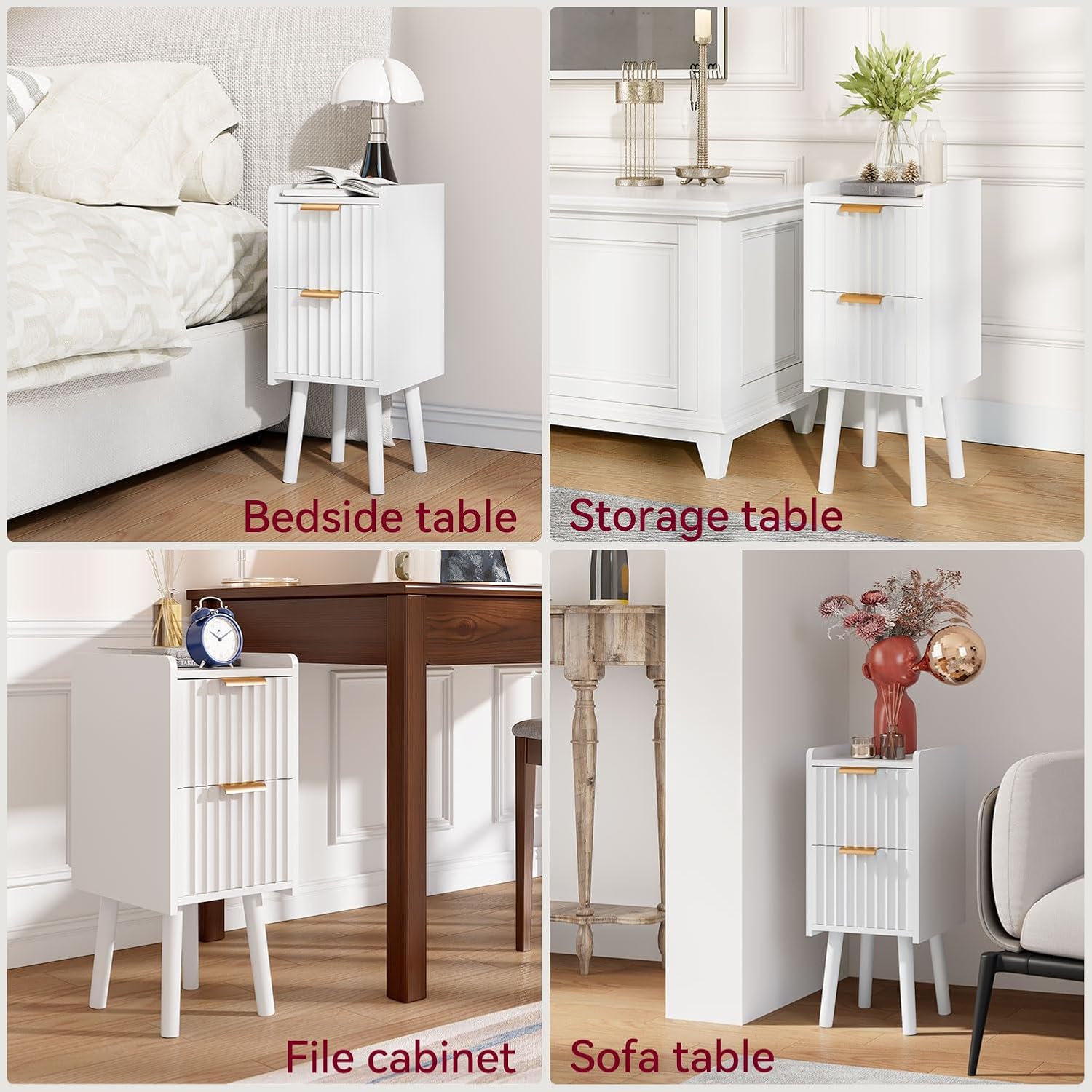 IBUYKE Narrow Nightstand, Small Slim Bedside Table with 2 Drawer, Space Saving, Wood Side End Tables for Bedroom Living Room, White UWNS015W