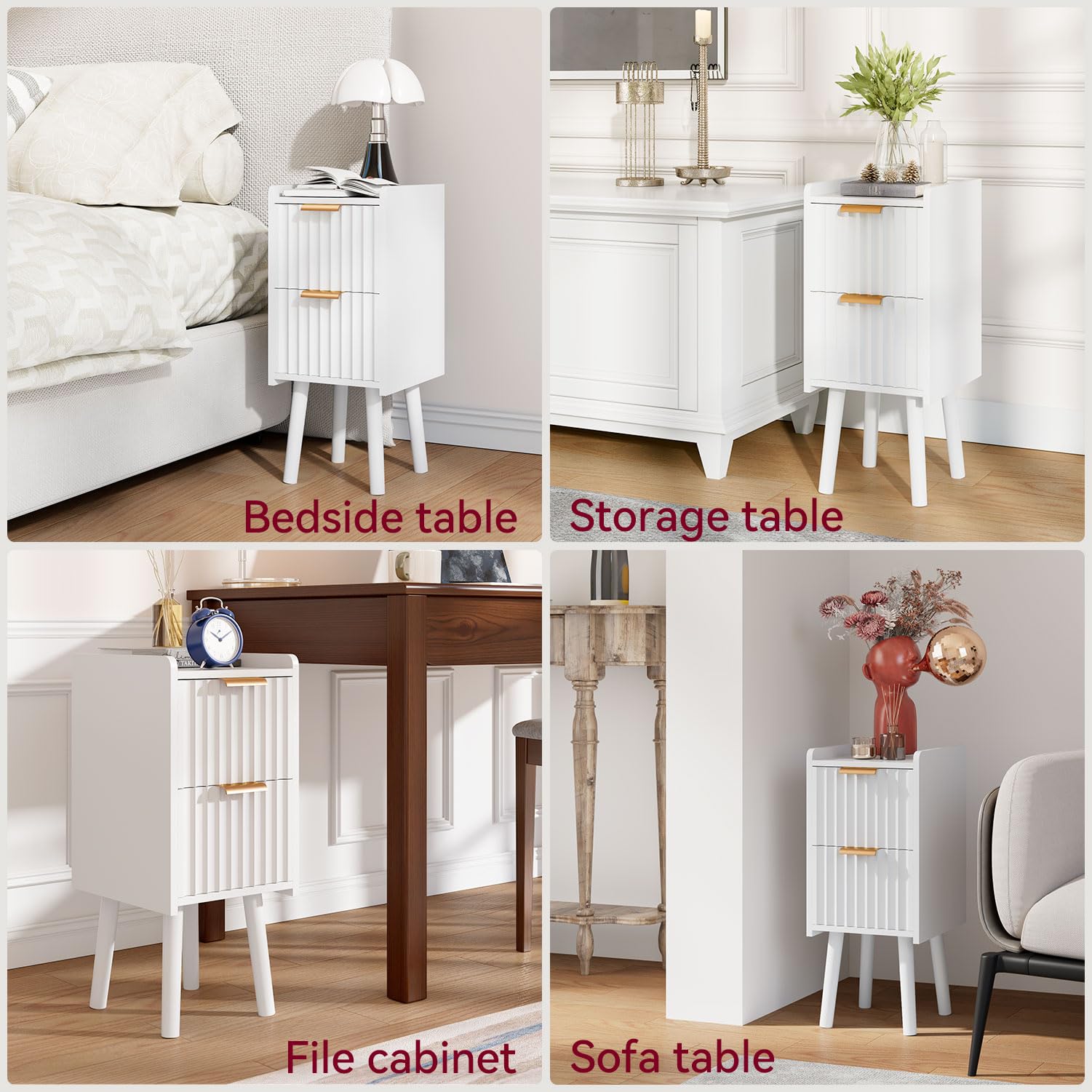 IBUYKE Mesita de Noche Estrecha, mesita pequeña con 2 cajones, Ahorra Espacio, mesitas de Madera para Dormitorio y Sala de Estar, Blanco WNS015W