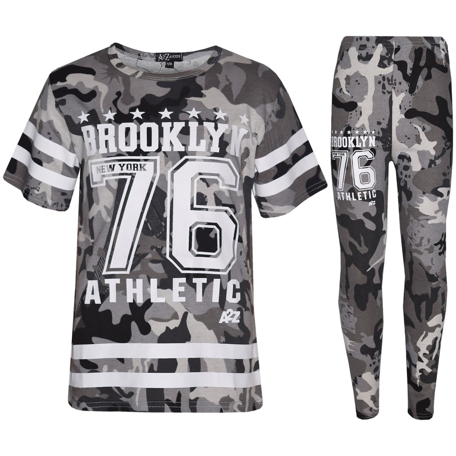 A2z 4 Kids Girls Camo Charcoal Brooklyn 76 Athletic Top Leggings Set - Adios Crop Set 11-12