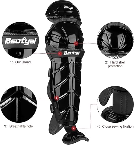 Miniatura 4 de Beutyal Baseball Softball Catcher Leg Guards Shin Guards Youth 12.5 Inch Black
