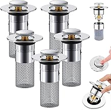 Intelligencn/Planvisi Sink Plug Hair Trap, Pop Up Sink Drain Filter, Bathroom Sink Stopper Hair Catcher, with Removable Stainless Steel Strainer Basket Hair Catcher, (5PCS)