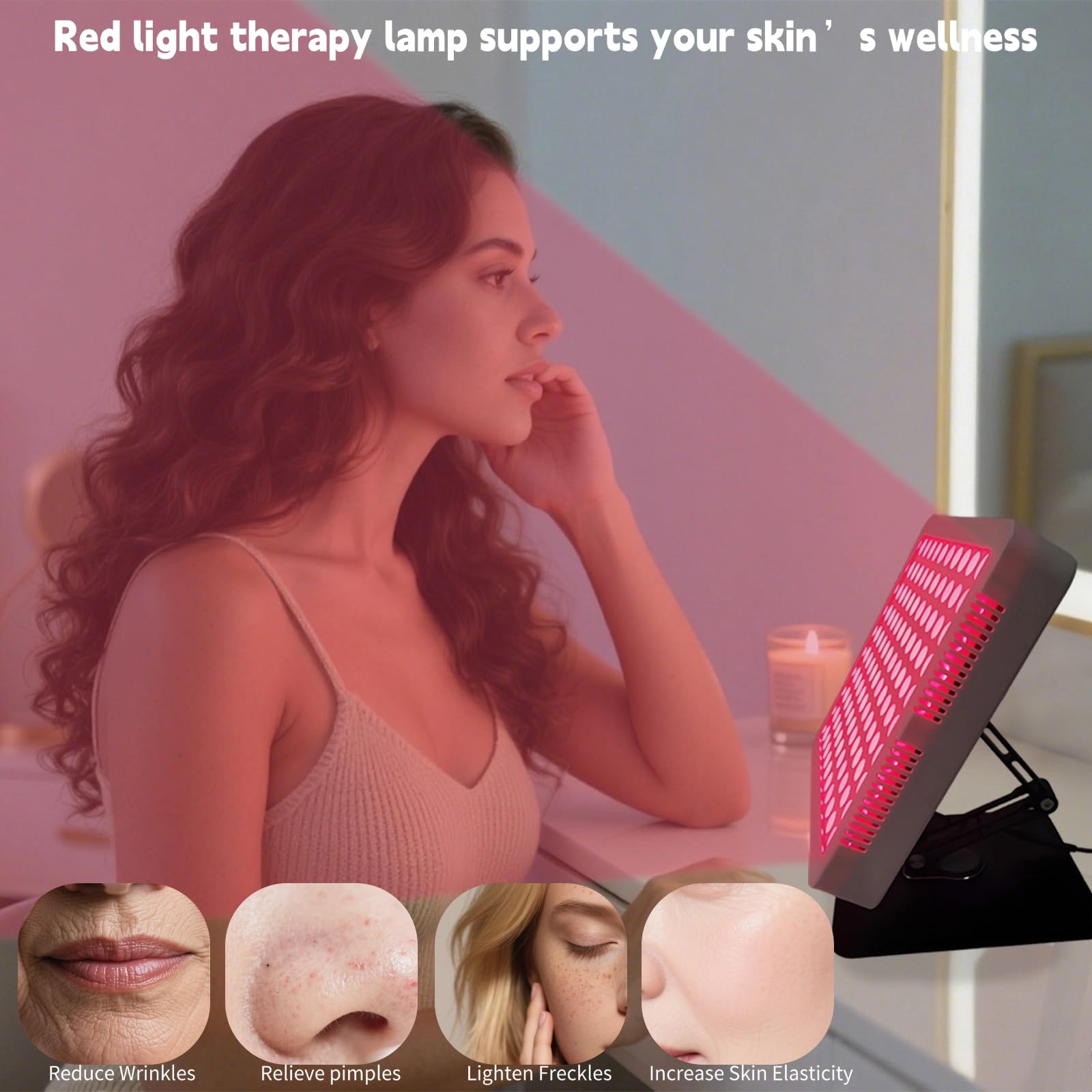 Lampa do terapii światłem czerwonym na całe ciało i szyję, 660 nm 850 nm, 100 diod LED, panel podczerwieni, obrotowy stojak 360°, regulowana jasność i timer, idealna dla kobiet – uśmierzanie bólu