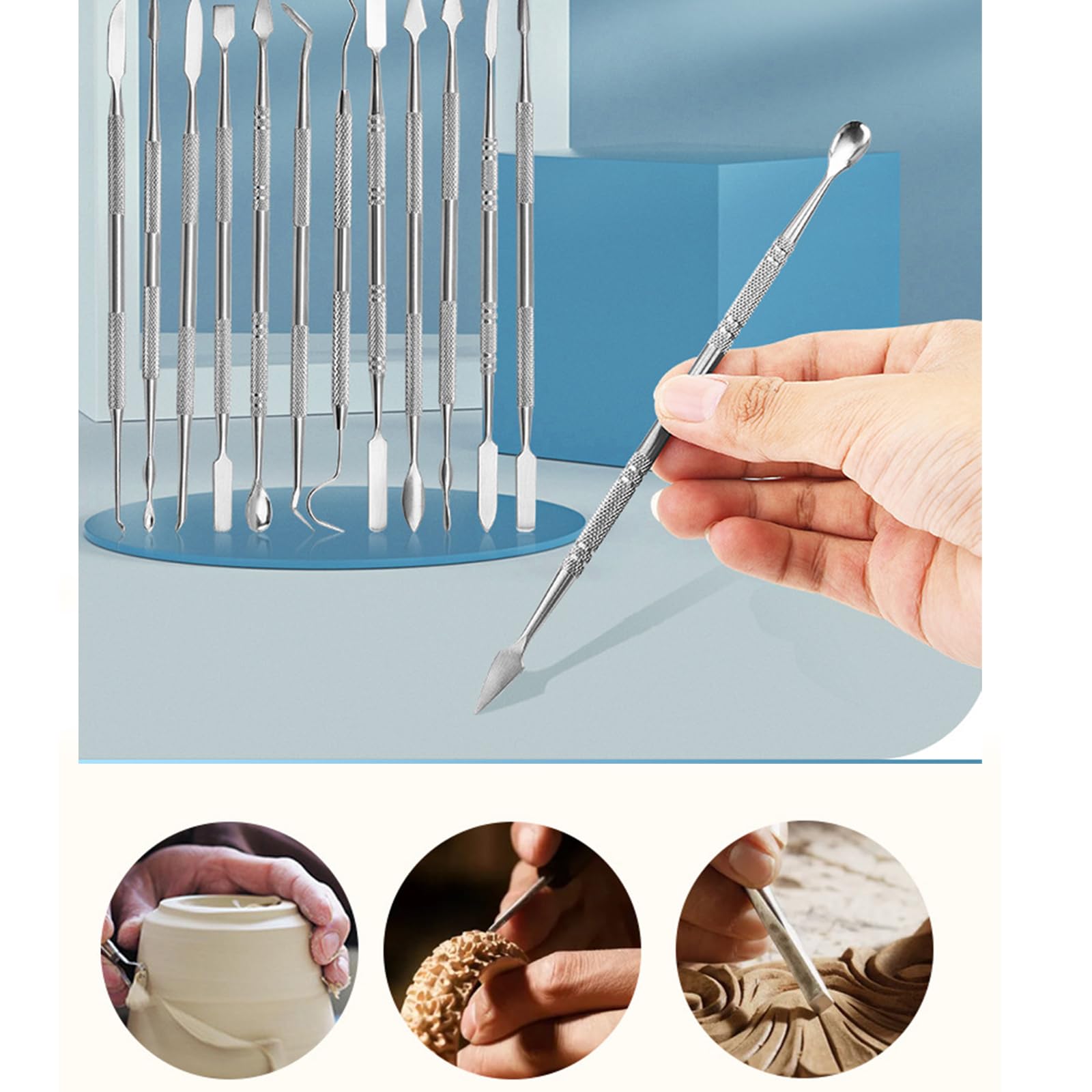 12 pezzi di strumenti per intagliare cera. Doppia estremità in acciaio inox per scolpire argilla, intaglio, kit per manicure, strumenti per fai da te per scolpire, dettagli, intaglio in ceramica