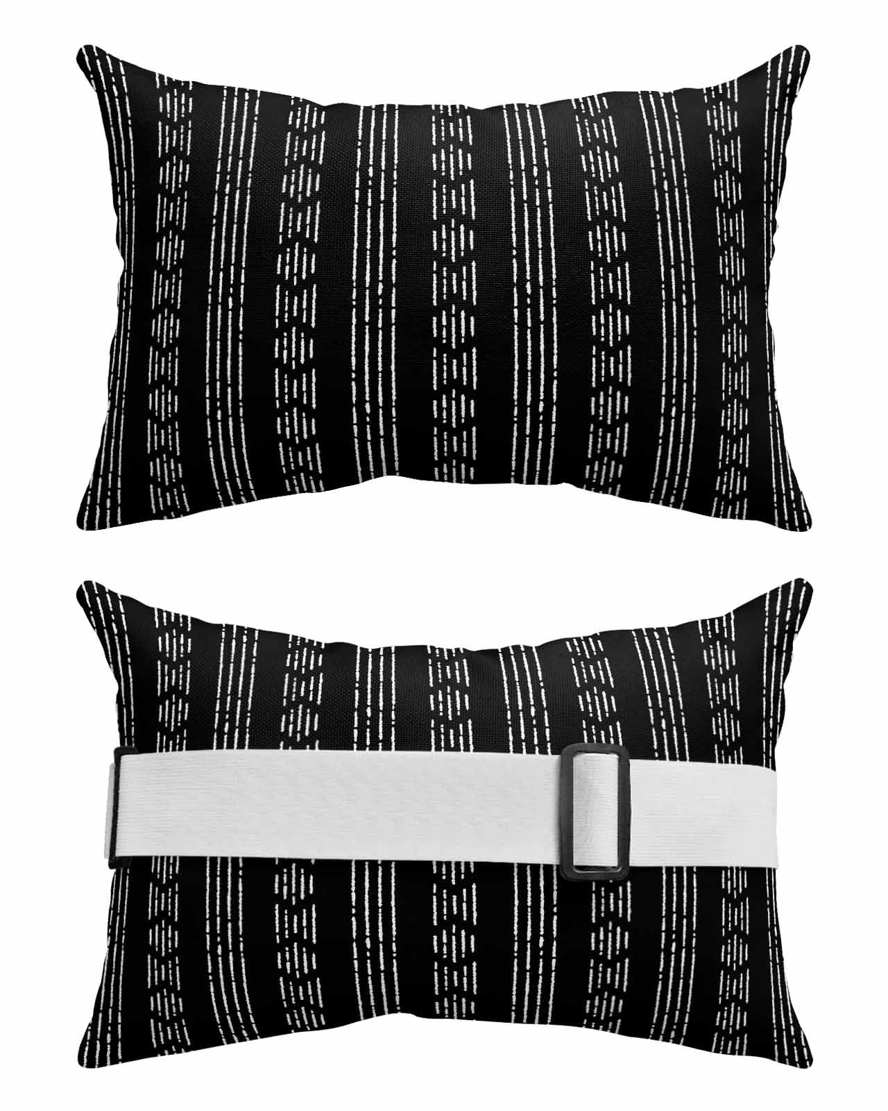 Geometric Black 2 Packs Outdoor Chaise Lounge Throw Pillow Covers Waterproof with Elastic Band,Beach Pool Decorative Pillowcase Cushion Sham With Hidden Zipper 12x20 Bohemia White Boho Tribal Stripes