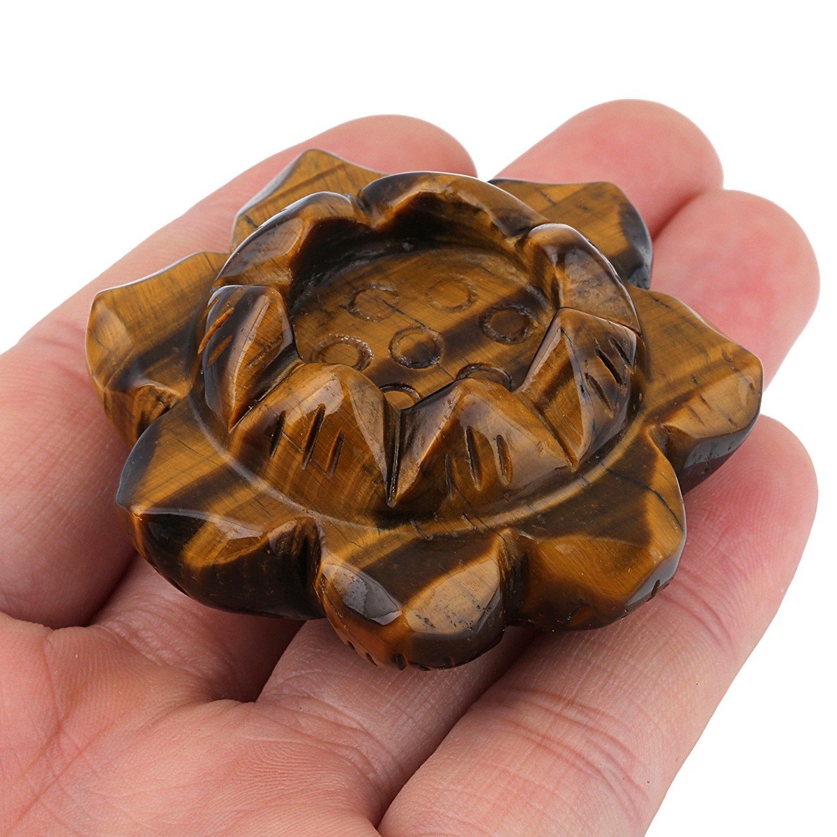 mookaitedecor Porte Bougies/Support de Balle Fleur de Lotus Oeil de Tigre Pierre Naturelle,Cristal Guérison pour Table Décoration Chauffe-Plat