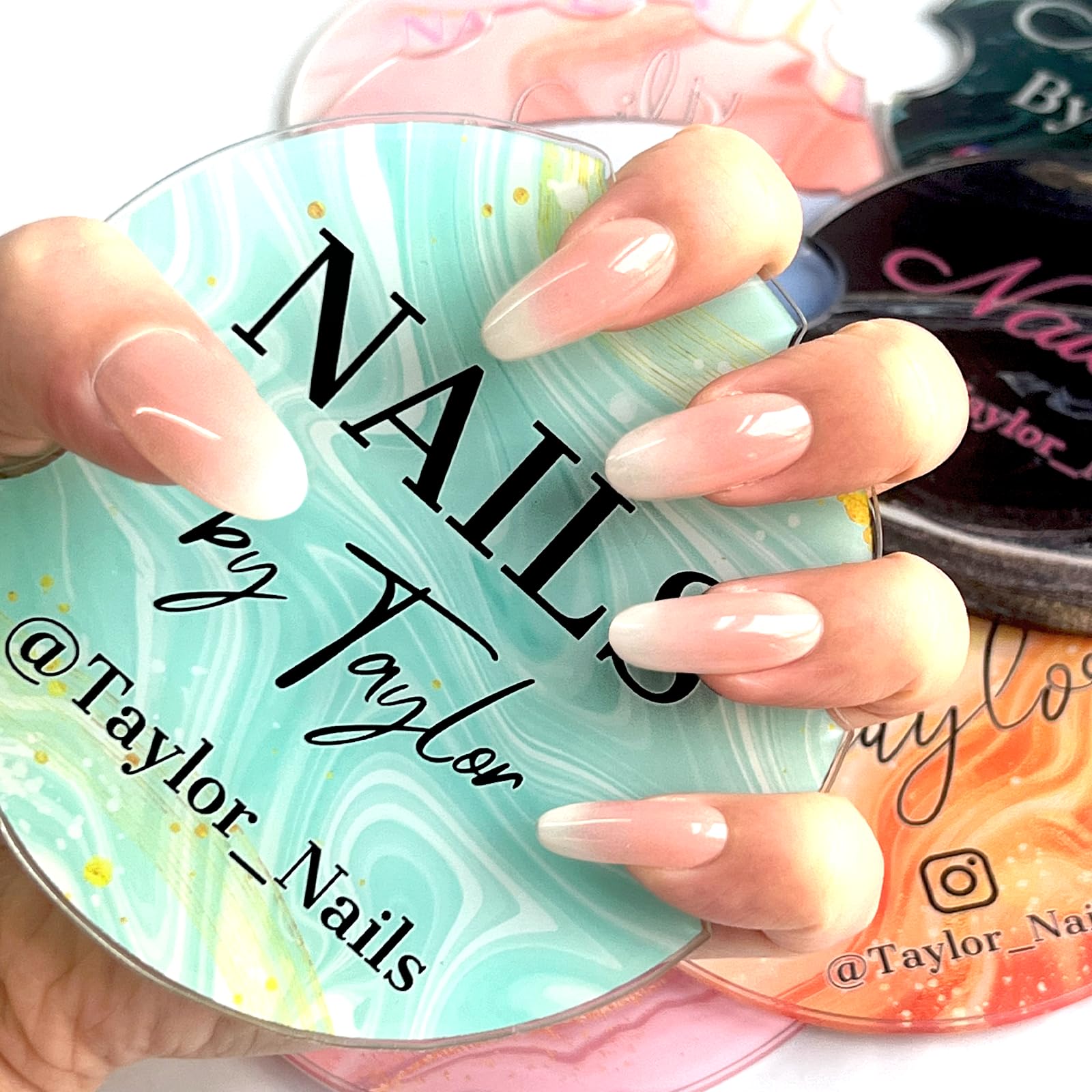 Custom Nail Photo Props Personalized Acrylic Nailfie Disk with Social Media Salon Nail Art Display Plate Gift for Nail Artist