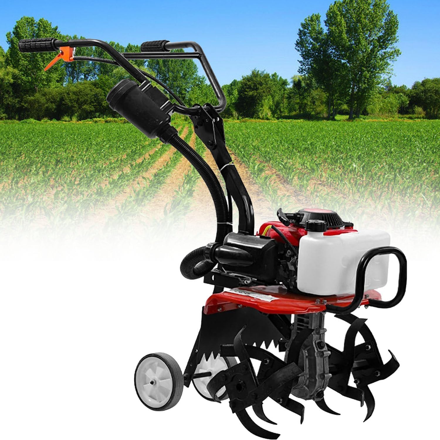 Potente motocultor de Gasolina de 4 Tiempos: rotocultivador Ligero y Compacto con Asas seguras para un Cultivo y arado eficientes del Suelo.