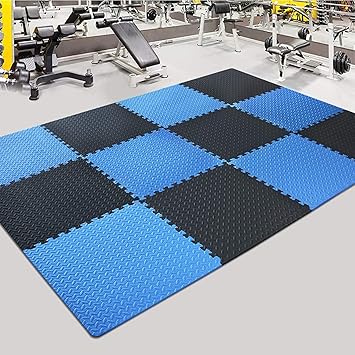 SIGNATRON Exercise Mat Gym Mat Interlocking Foam Mats EVA Foam Floor Tiles with Protective Flooring Mats for Gym Equipment Workouts, Black and Blue (10mm) (INTERLOCKING MAT (24 sqft))