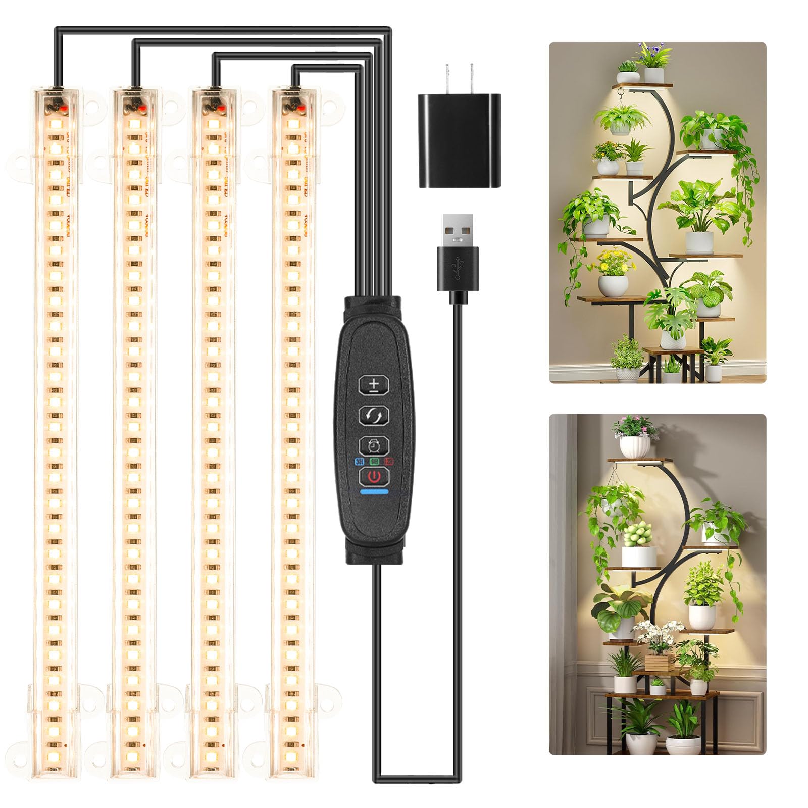 8.6 Inches LED Grow Light Strips, Grow Lights for Indoor Plants Full Spectrum 3500K, 104 LEDs Plant Light with 10 Dimmable Levels, 3/9/12H Timer for Seedling Succulent and Plant Shelf, 4 Head 1 Pack