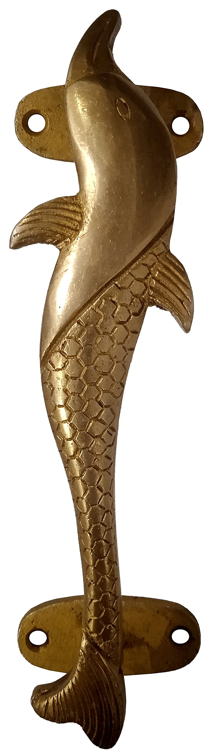 Purpledip Brass Handle: Fish Shape Vintage Design Grip for Door Window Dresser Cupboard Drawer 7.5 Inches Long, Golden (11024A)
