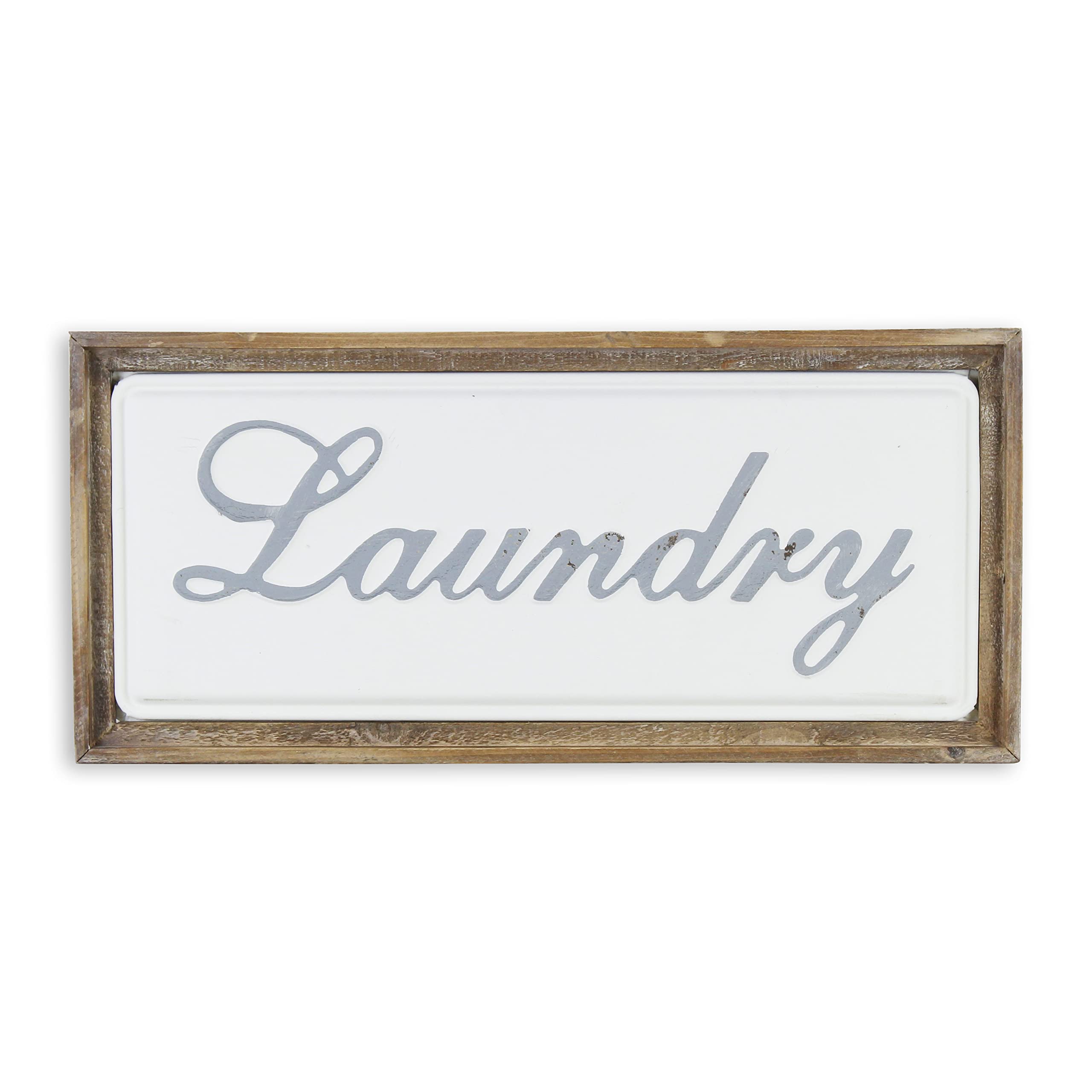 Cheungs Laundry Metal Backdrop and Wood Frame Wall Sign, White