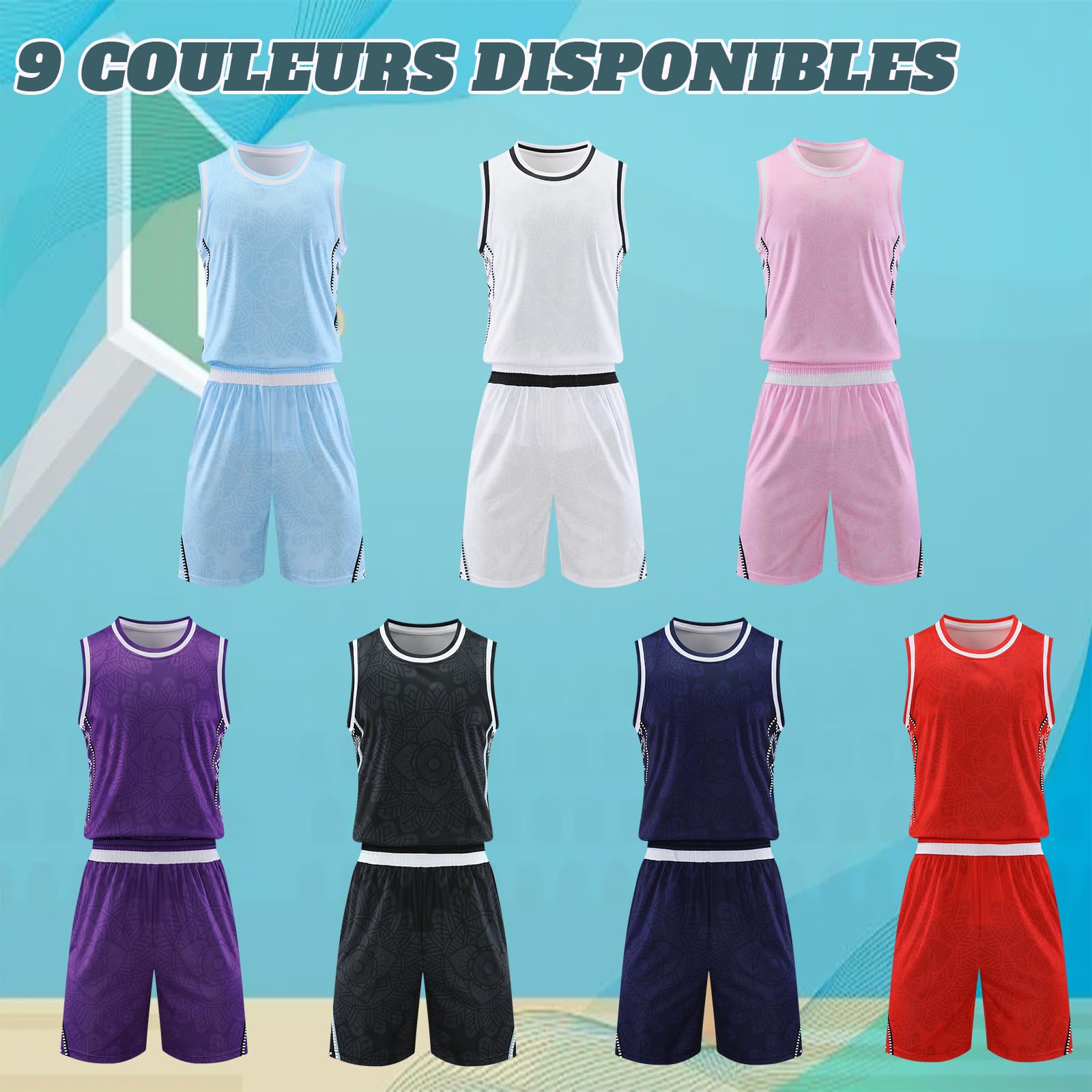 Maillot de Basket Personnalisé Chemise et Short Ensemble Basket avec Nom Numéro Logo de L'équipe Personnalisables pour Hommes Femmes Enfants Trousse Basket