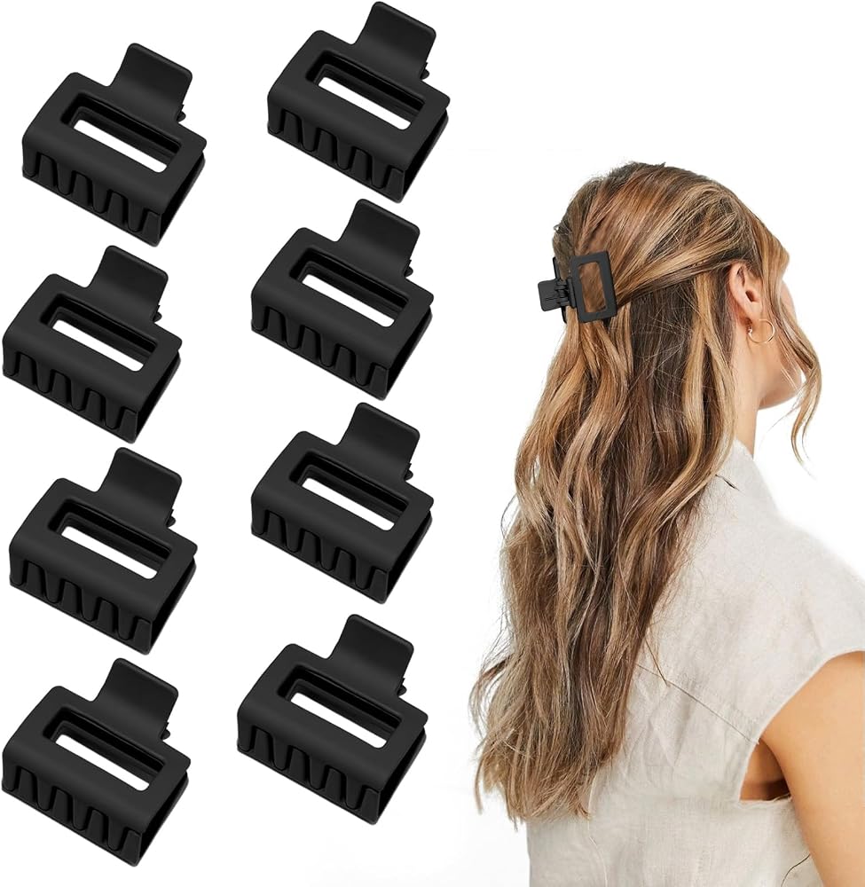 Claw Hair Clips for Women and Girls, 2" Matte Rectangle Clips for Thin or Thick Hair, Nonslip Hair Jaw Clips (8pcs Black)