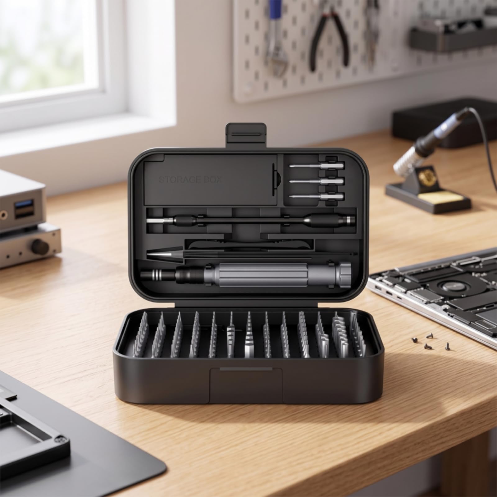 Präzisions-Schraubendreher-Set mit Box Kompakt Reparaturset mit Spudger Vielseitig Reparatursatz Kunststoffkoffer für Heimwerker, Schwarz
