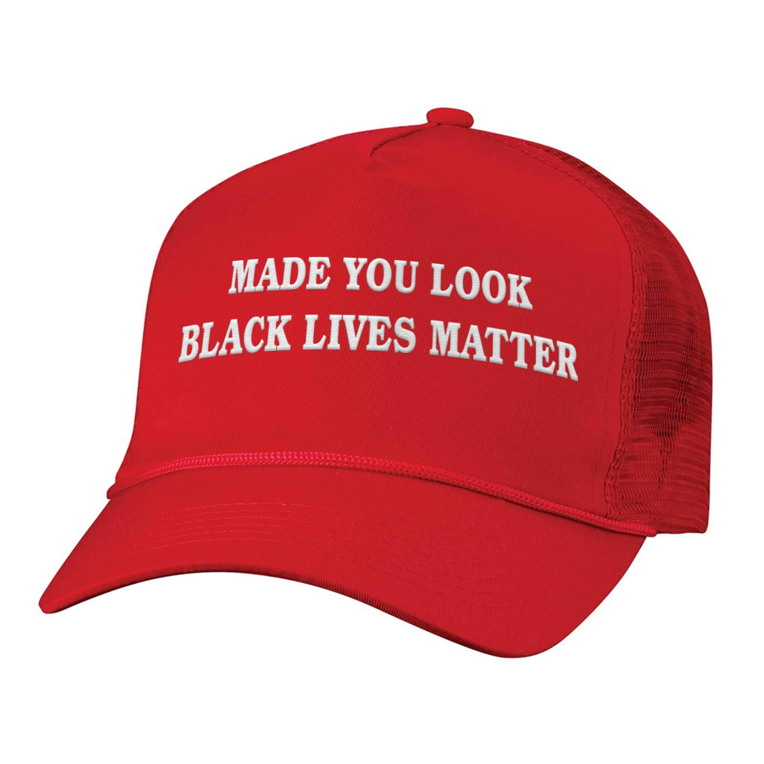 Function - Made You Look Black Lives Matter Red Hat Embroidered Adjustable BLM Mens Womens Unisex Equality Anti Racism (Trucker)
