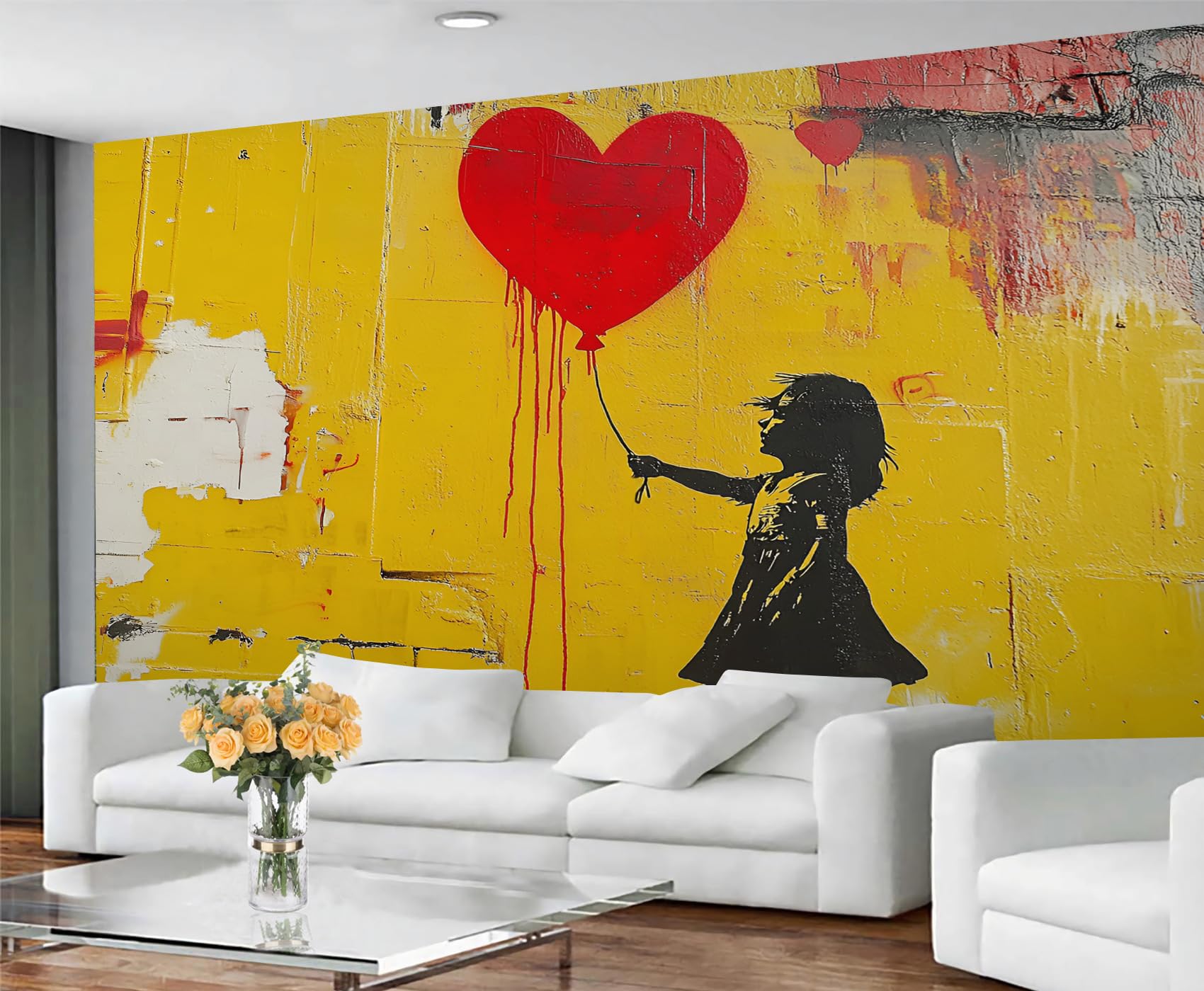 GIVLWF Street Art Graffiti Wallpaper, Girl Heart Graffiti Peel and Stick Wallpaper for Living Room, Hip Hop Wall Murals for Bedroom, Abstract Large Mural & Boys Room Decor, Painting Wall Paper
