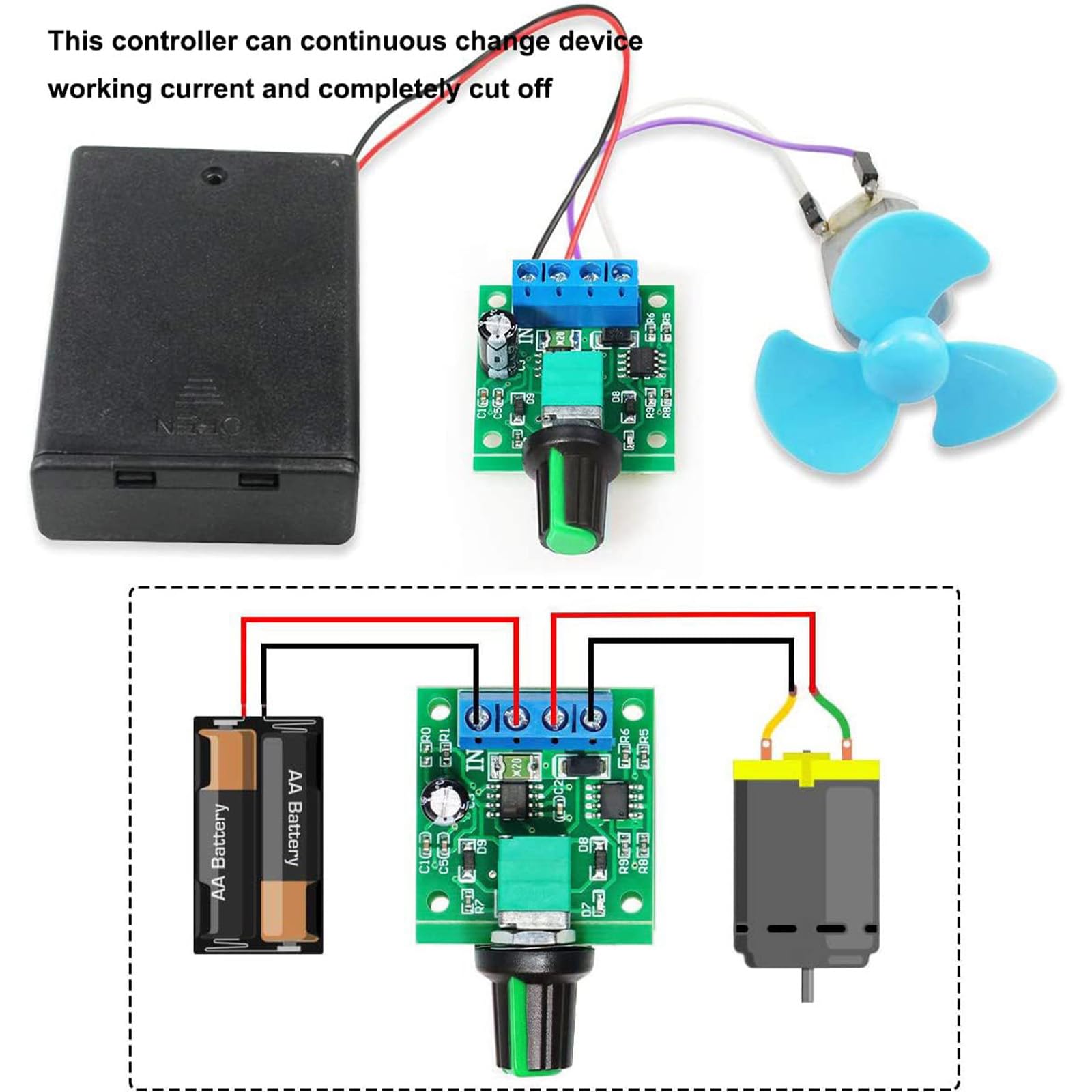 1803BK/B PWM Regolatore di velocità del motore - Ingresso CC 1,8-12 V, uscita massima 2A con manopola regolabile, per modellini di auto/robotica fai da te/giocattoli RC/progetti di