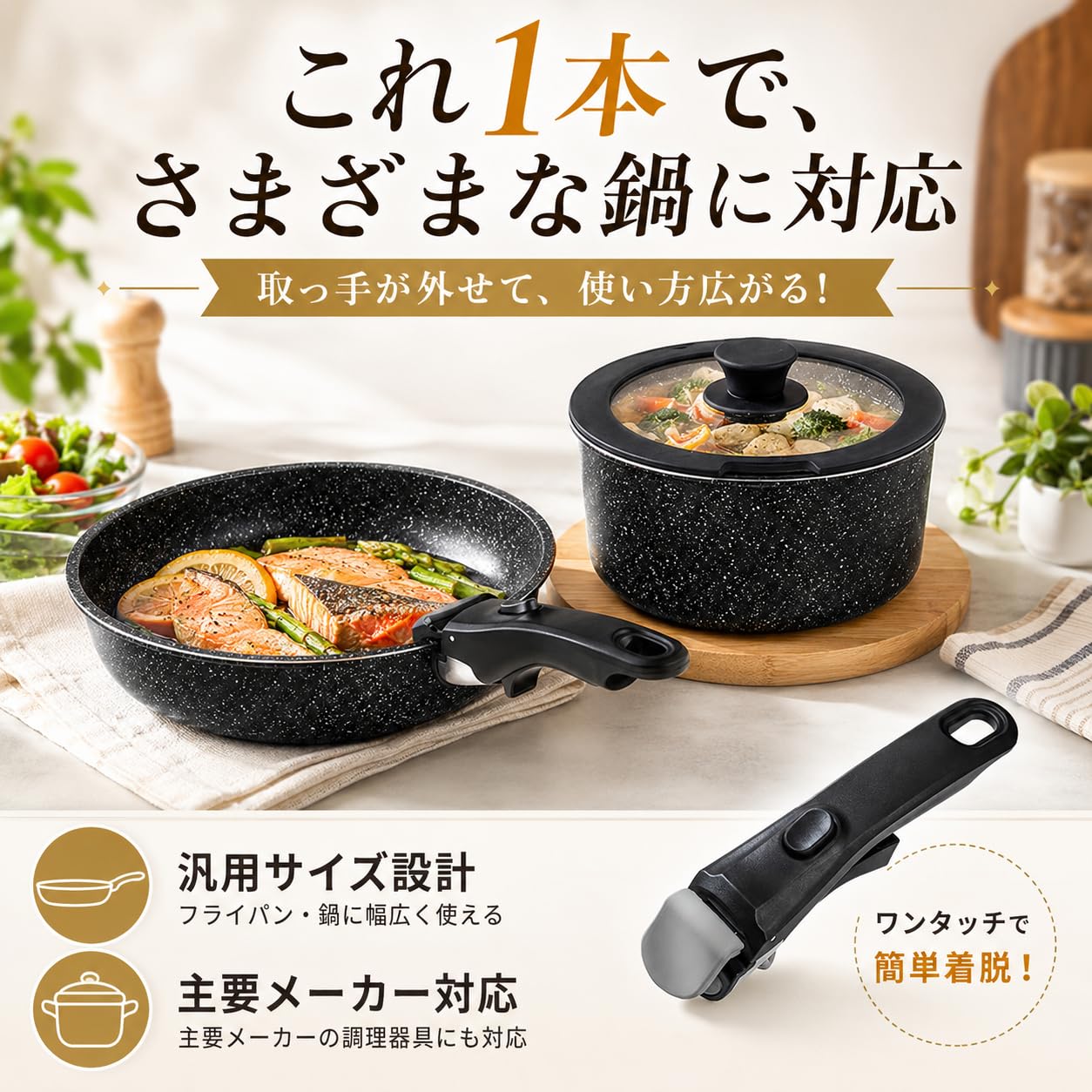 Amazon.co.jp: Mitoland 着脱式 フライパン用 取っ手 2本 セット