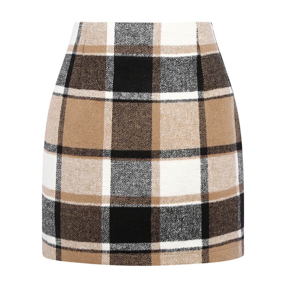 Womens Wool Plaid Mini Skirt Fall Winter High Waisted Bodycon Pencil Skirt