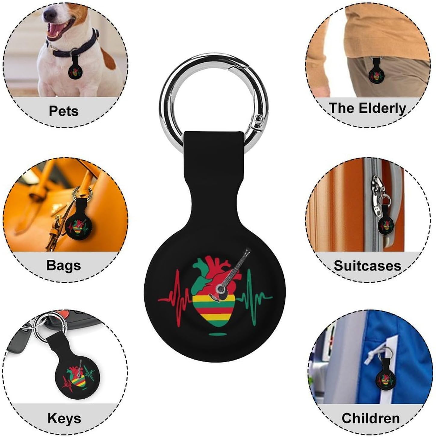 Reggae Music Pulse Guitar Heartbeat Protective Case Compatible with Airtag Shockproof Cute Case Cover with Keychain 1PCS image 3