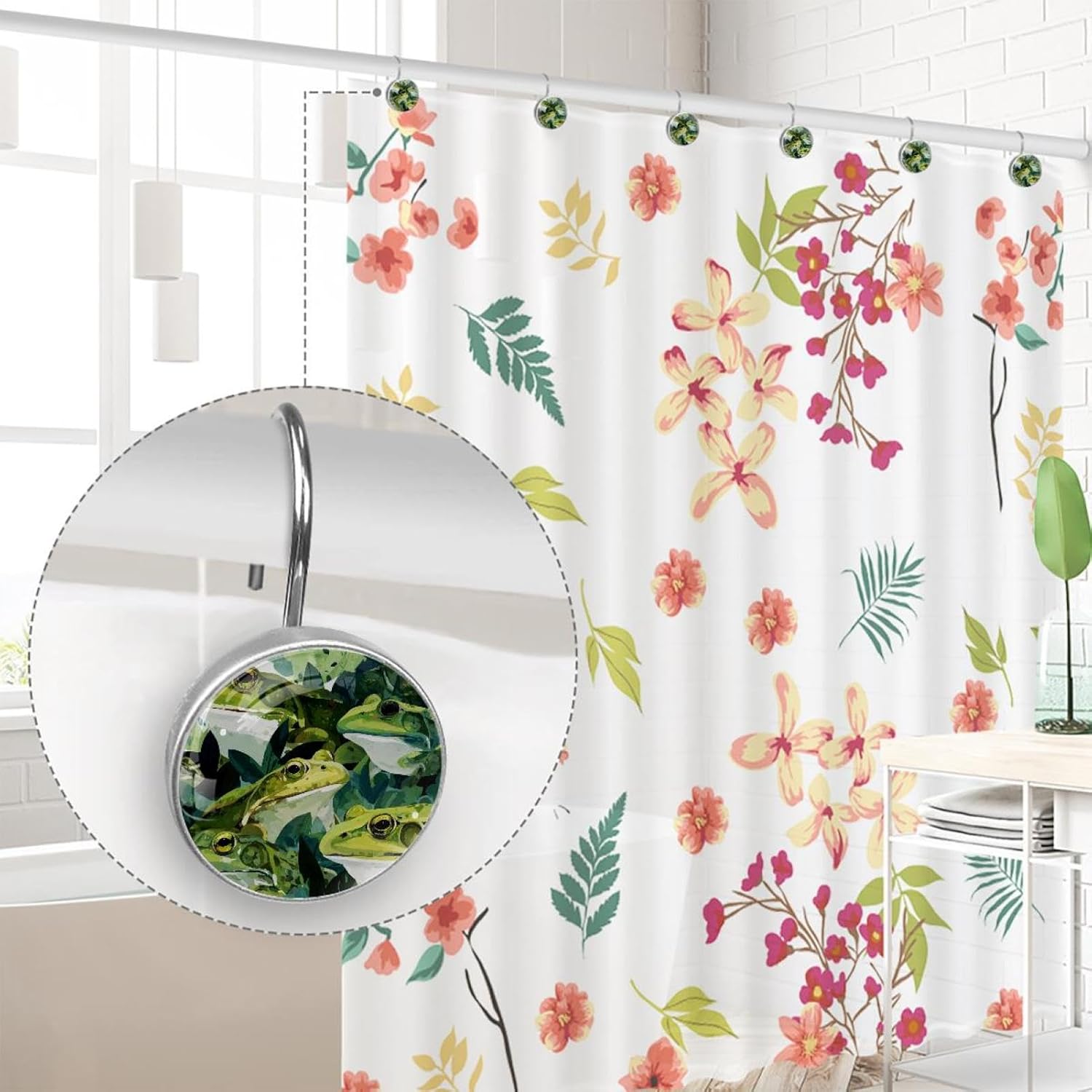 Frogs (2) Crystal Glass Shower Curtain Hooks Rings Decorative Bathroom Decor - Set of 12