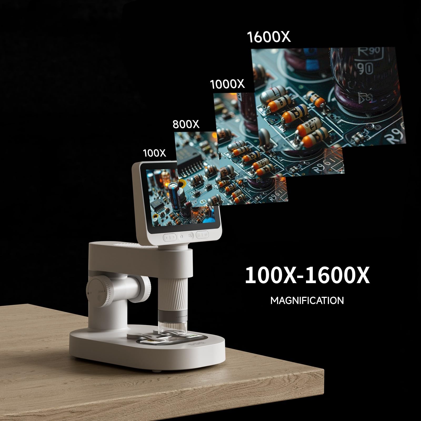 BEAVERLAB Mikroskop für Kinder, 4,3" IPS digitales Mikroskop 100X-1600X, 1080P HD Taschenmikroskop für Kinder mit 8 einstellbaren LED-Lichtern, Kompatibel mit PC/TV, für Anfänger, 32GB Speicherkarte