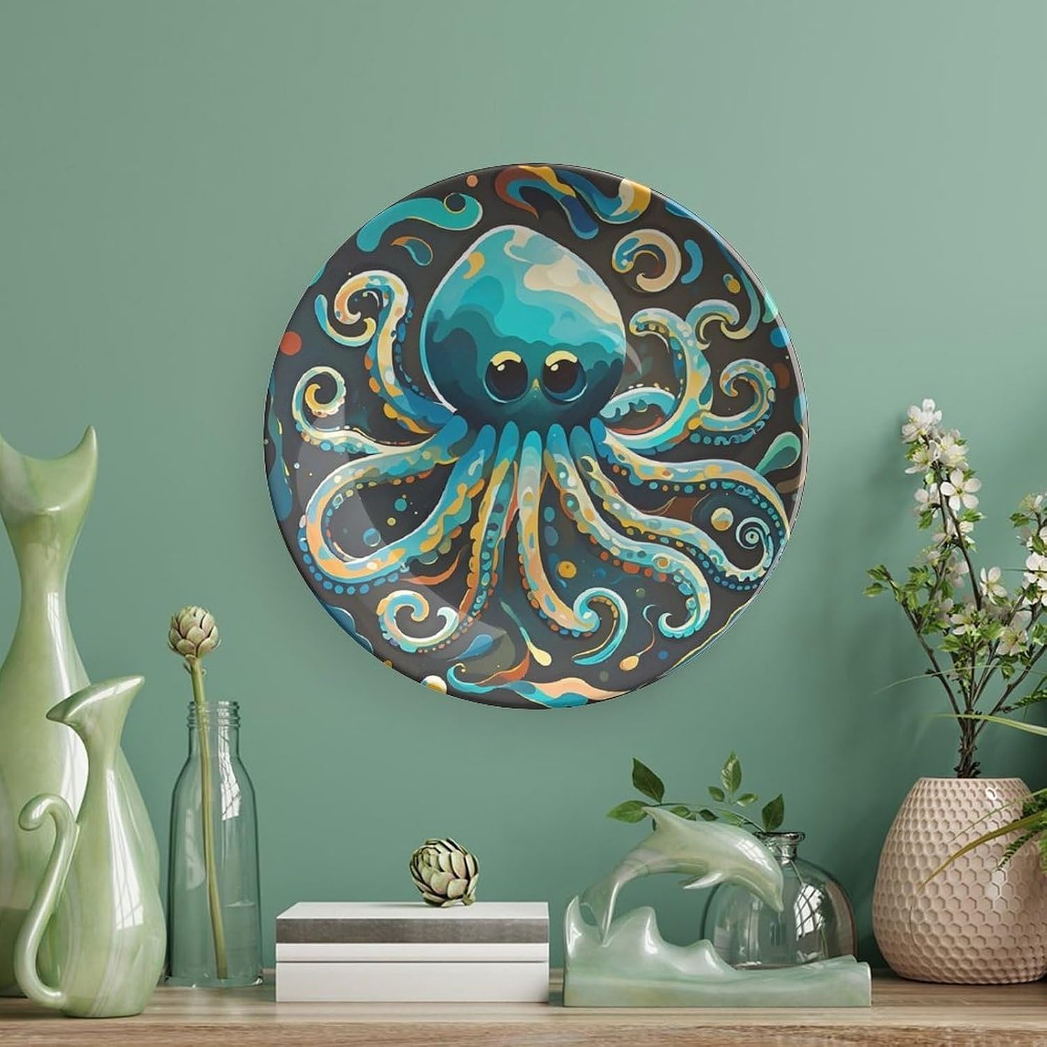 Abstract Octopus Ceramic Decorative Plate for Home, Bone China Plates image 5