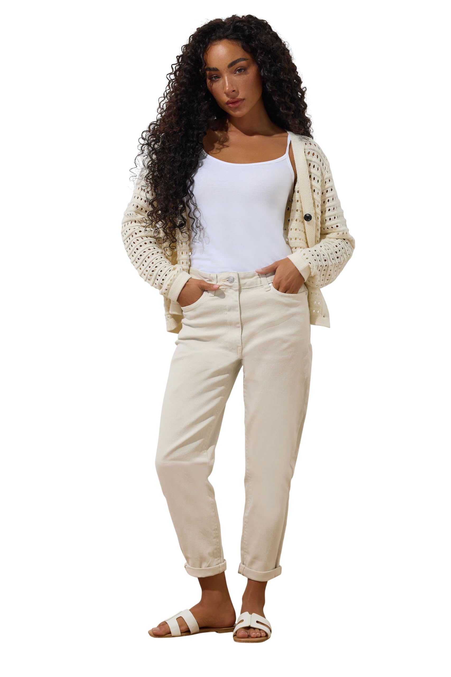 M&Co Women's Ecru Cream Denim Mom Jeans