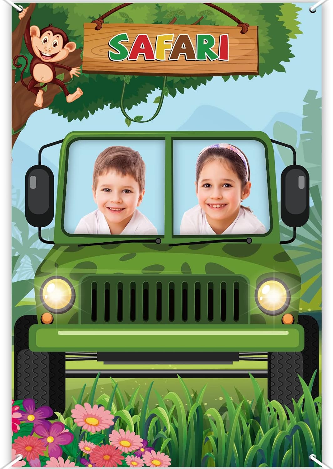 Jungle Safari Jeep Photo Prop Backdrop Party Decorations