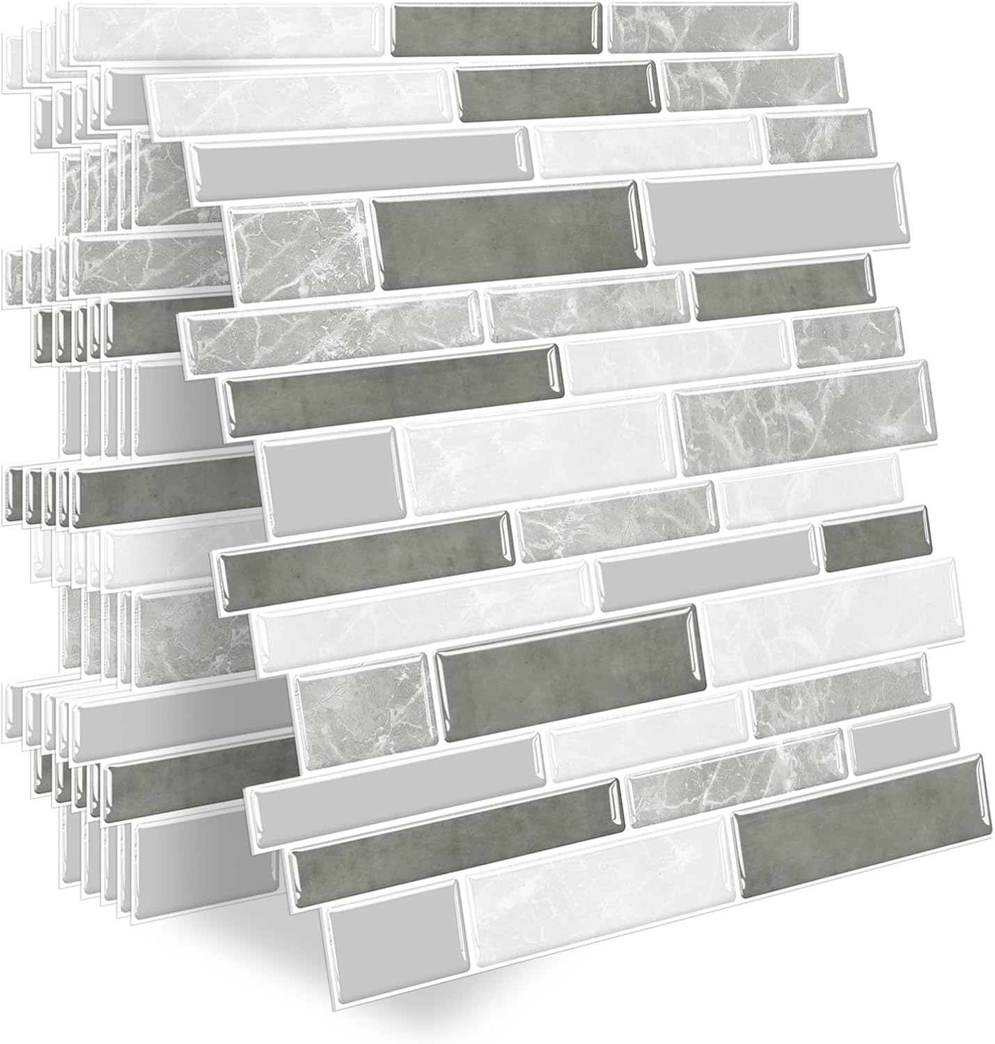 10-Sheet Peel and Stick Backsplash Mosaic Wall Tile, Thick Textured Panels for Kitchen & Bathroom (Warm Greige)