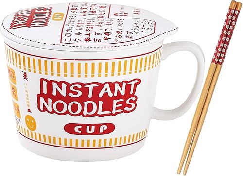 Miniatura 1 de Tazón de cerámica para sopa grande con asas, tapa y taza de fideos instantáneos profundos, apto para microondas (rojo)