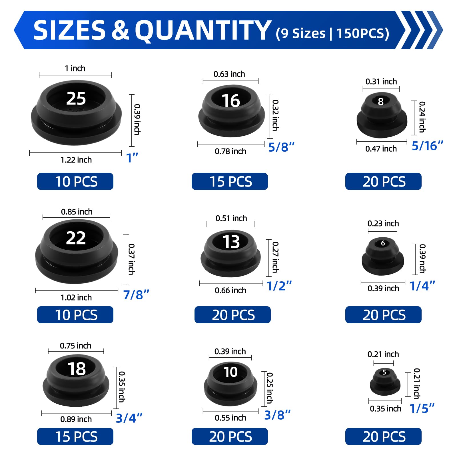 150 Rubber Plugs - Seal Holes & DIY Projects -3