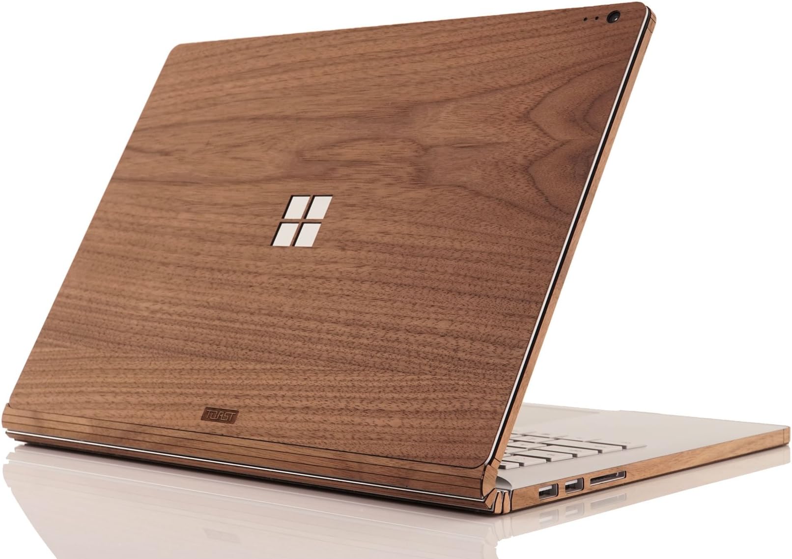 TOAST - Real Wood, Self-Adhesive Cover for Microsoft Surface Book 2 - 15" with Windows Logo Cutout - Walnut