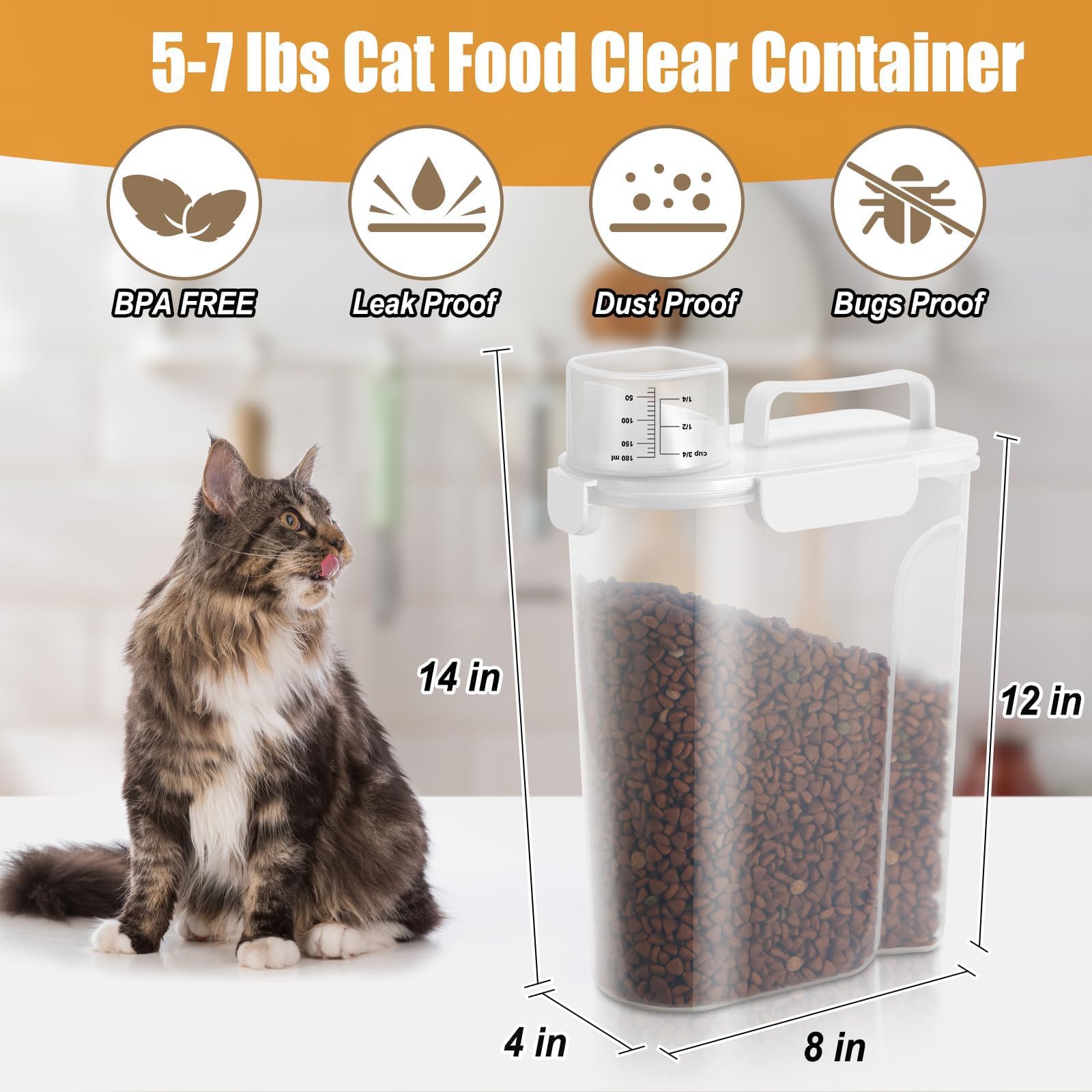Contenedor grande de almacenamiento de cereales, dispensador de arroz, contenedor de comida para mascotas, perros, gatos, con boquilla grande y taza, recipiente hermético sin BPA para almacenar