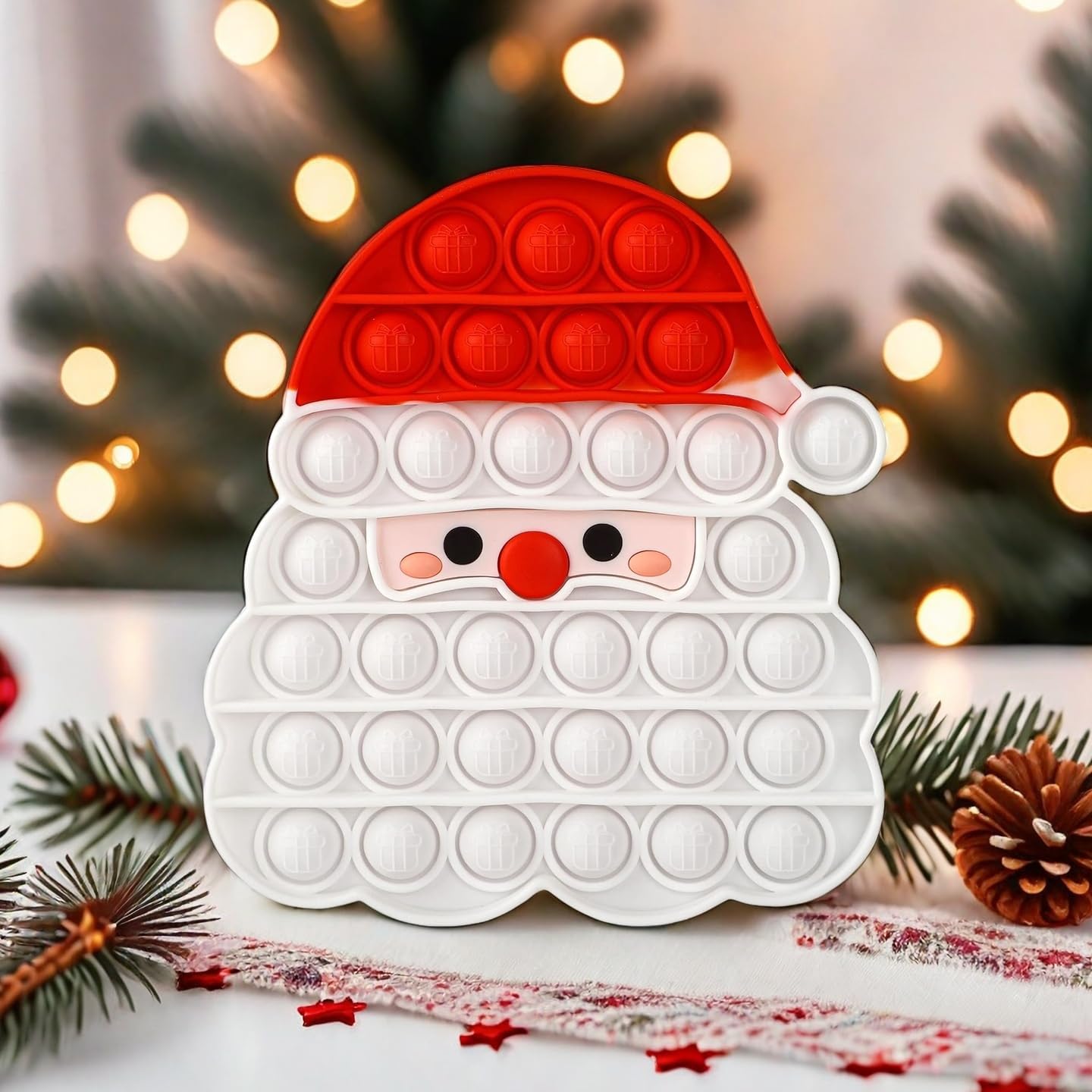Christmas Red White Santa Claus Silicone Pops Bubble Sensory Fidget Toy Game Cup Mat
