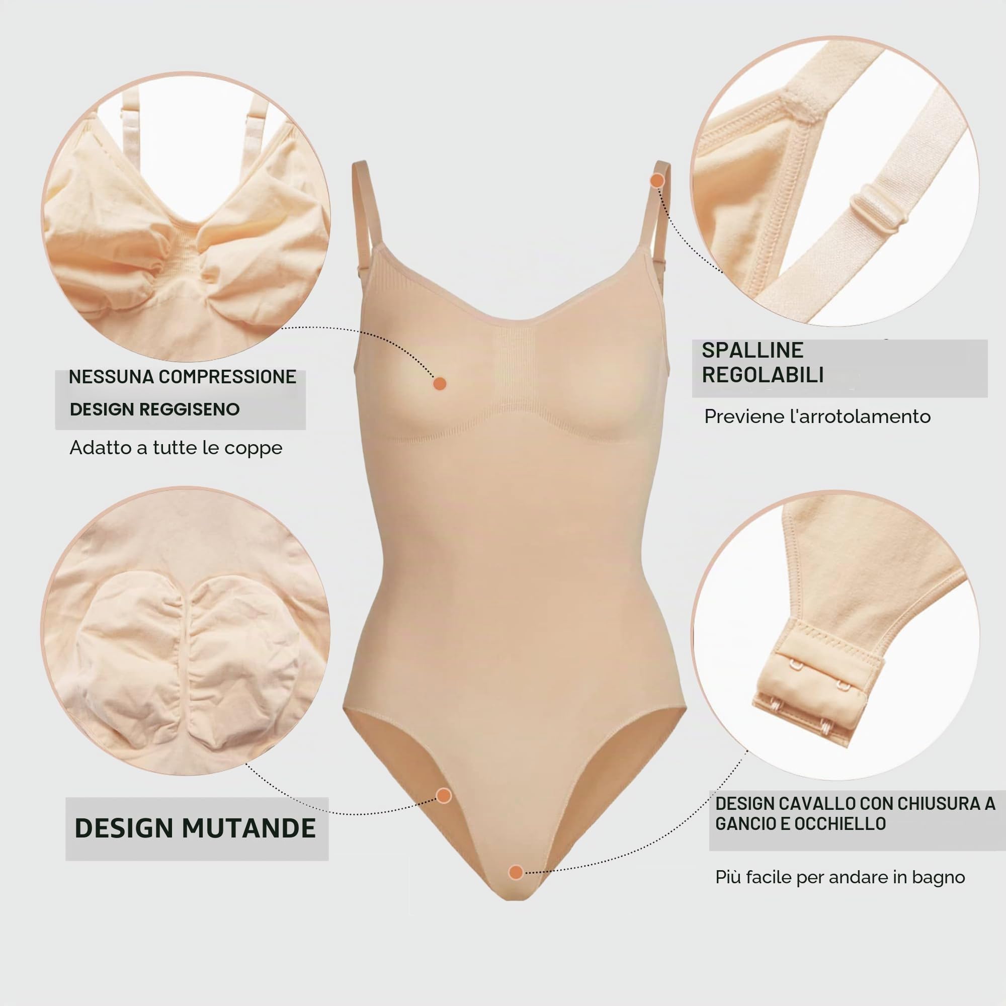 YIANNA Body Modellante Donna Contenitiva Perizoma Shapewear Bodysuit Pancera Dimagrante Snellente Contenitivo Curvy Shaper Beige L - XL 5213