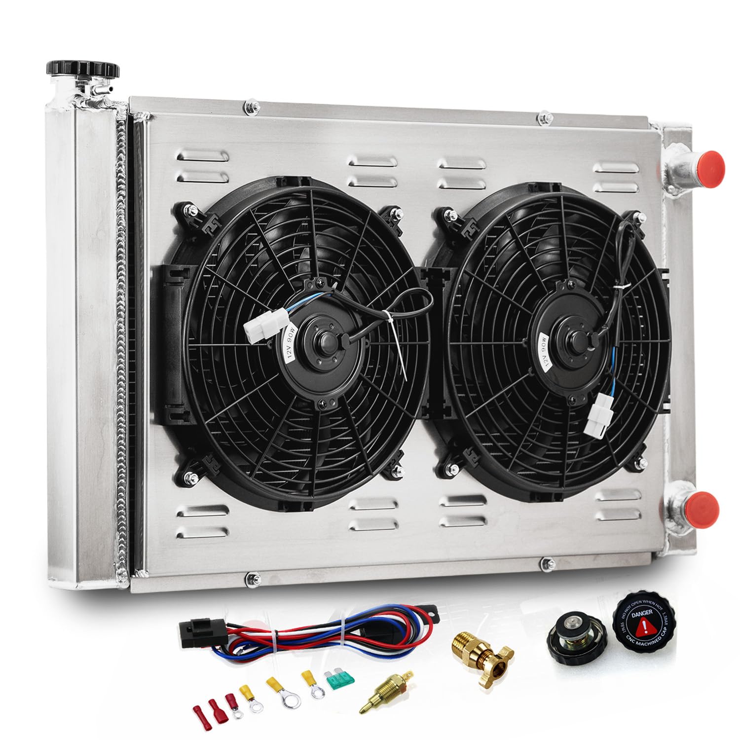Photo 1 of 4 Core 31" X 19" Universal Radiator Fans Shroud Kit Compatible with Chevy SBC 350 Dual Pass Crossflow Performance Cooling Racing Aluminum Radiators