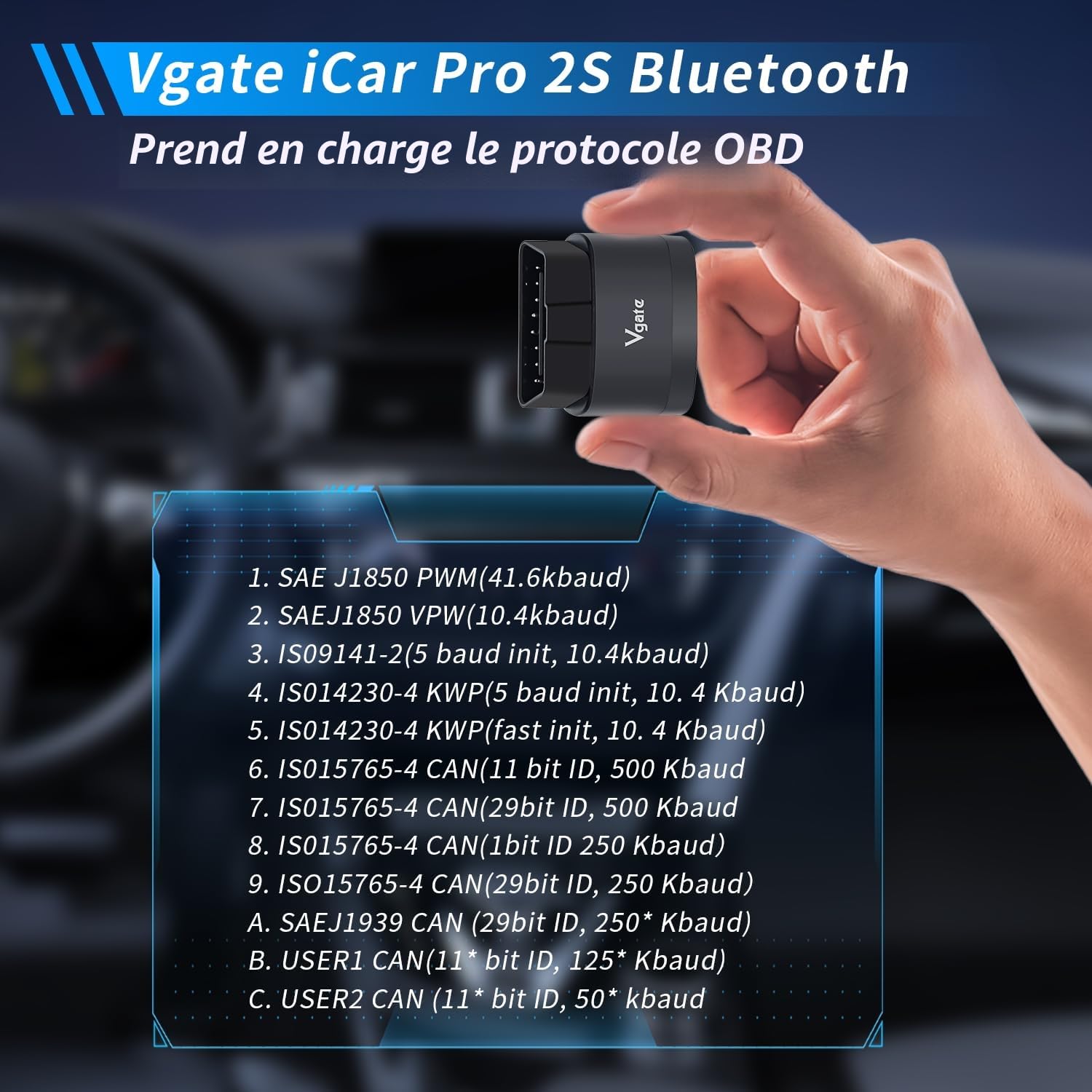 Vgate iCar Pro 2S Bluetooth Outil de Diagnostic OBD2 pour iOS, Android et Windows L'outil de Balayage Automobile Prend en Charge Les véhicules électriques et Hybrides