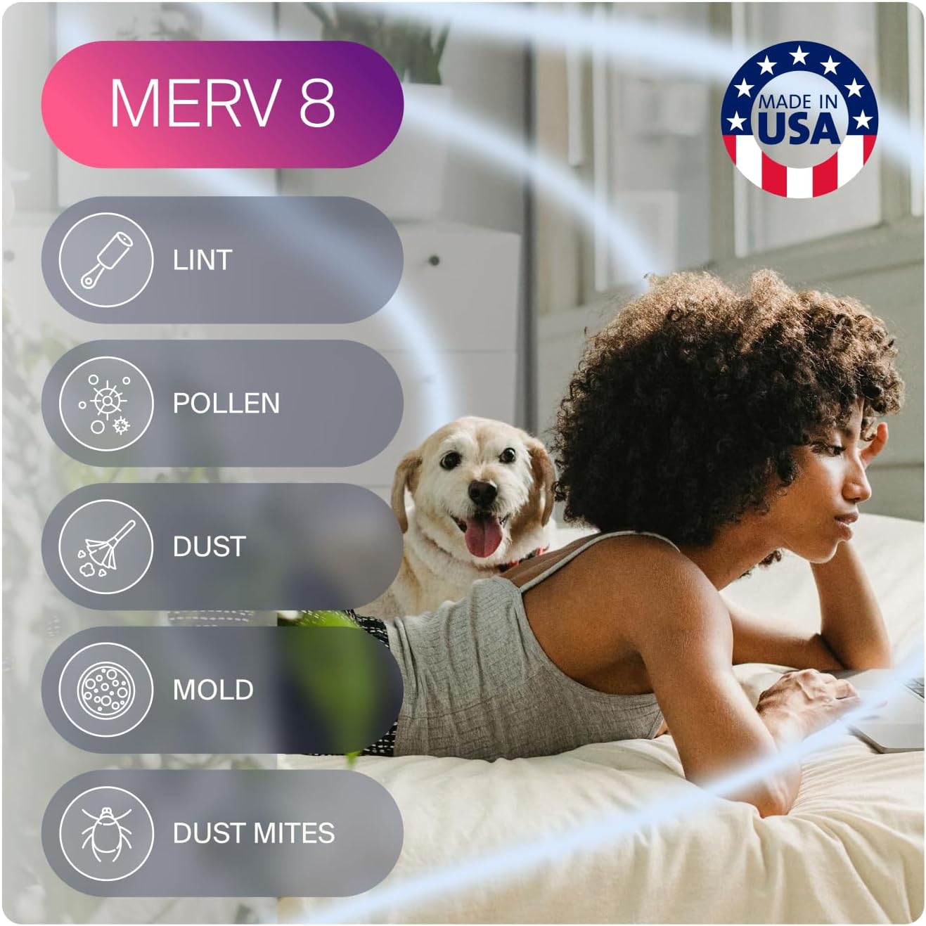 8x8x1 MERV 8 (6 Pack) | Wonderfil Filters | Pleated HVAC Design | Perfect Fit for AC & Furnace Systems | Actual Size: 8" x 8" x 0.75"