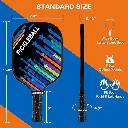 Miniatura 5 de Juego de 4 palas de pickleball de fibra de vidrio con núcleo de panal, juego de pickleball ligero con bolas y bolsa para hombres, mujeres y