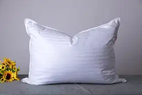 Queen Size – Travesseiros para cama de penas de ganso, coleção de hotel para dormir, uma almofada para costas, estômago ou para pessoas que dormem de lado, listrada, cor branca