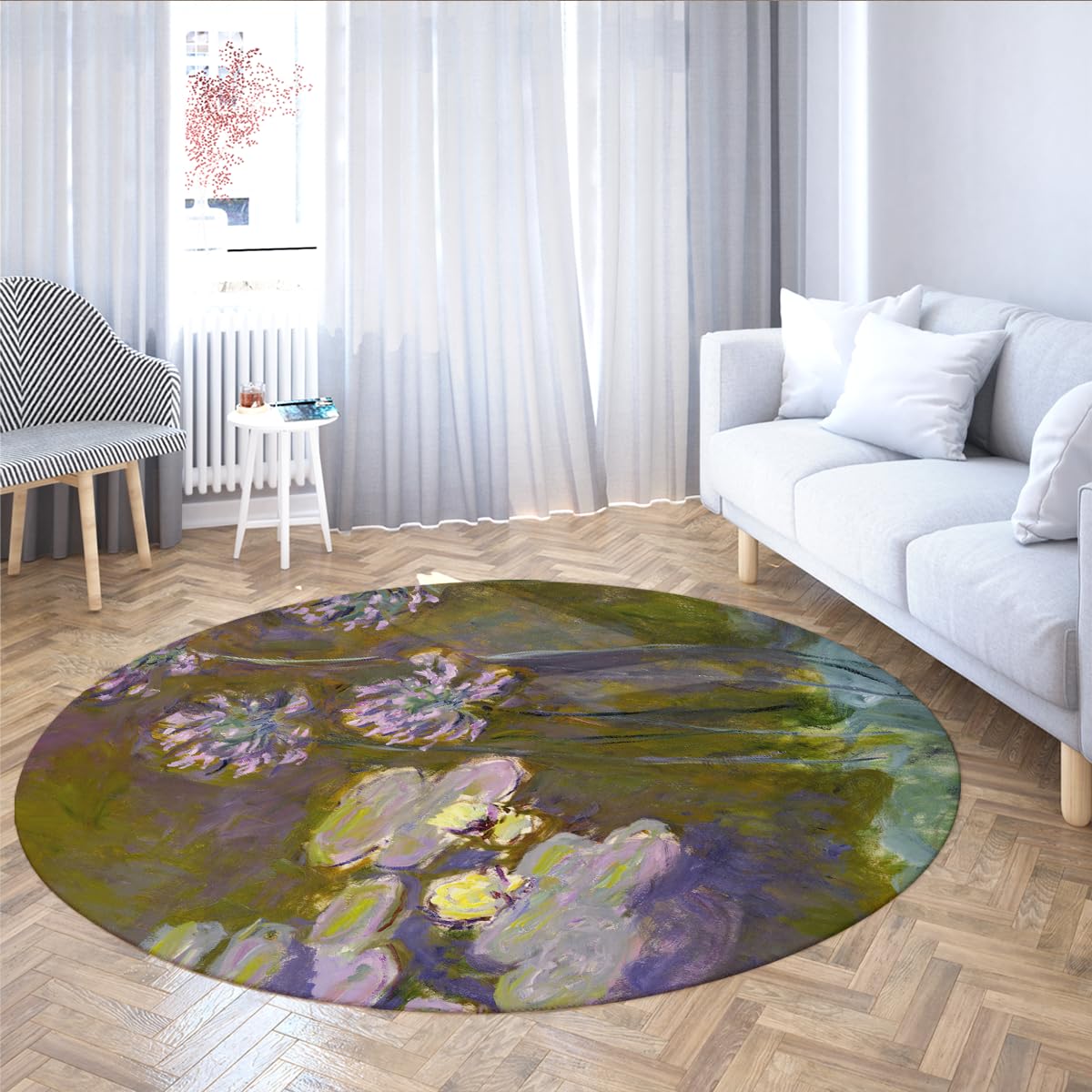 Impressionistischer Seerosen-Rundteppich 80cm